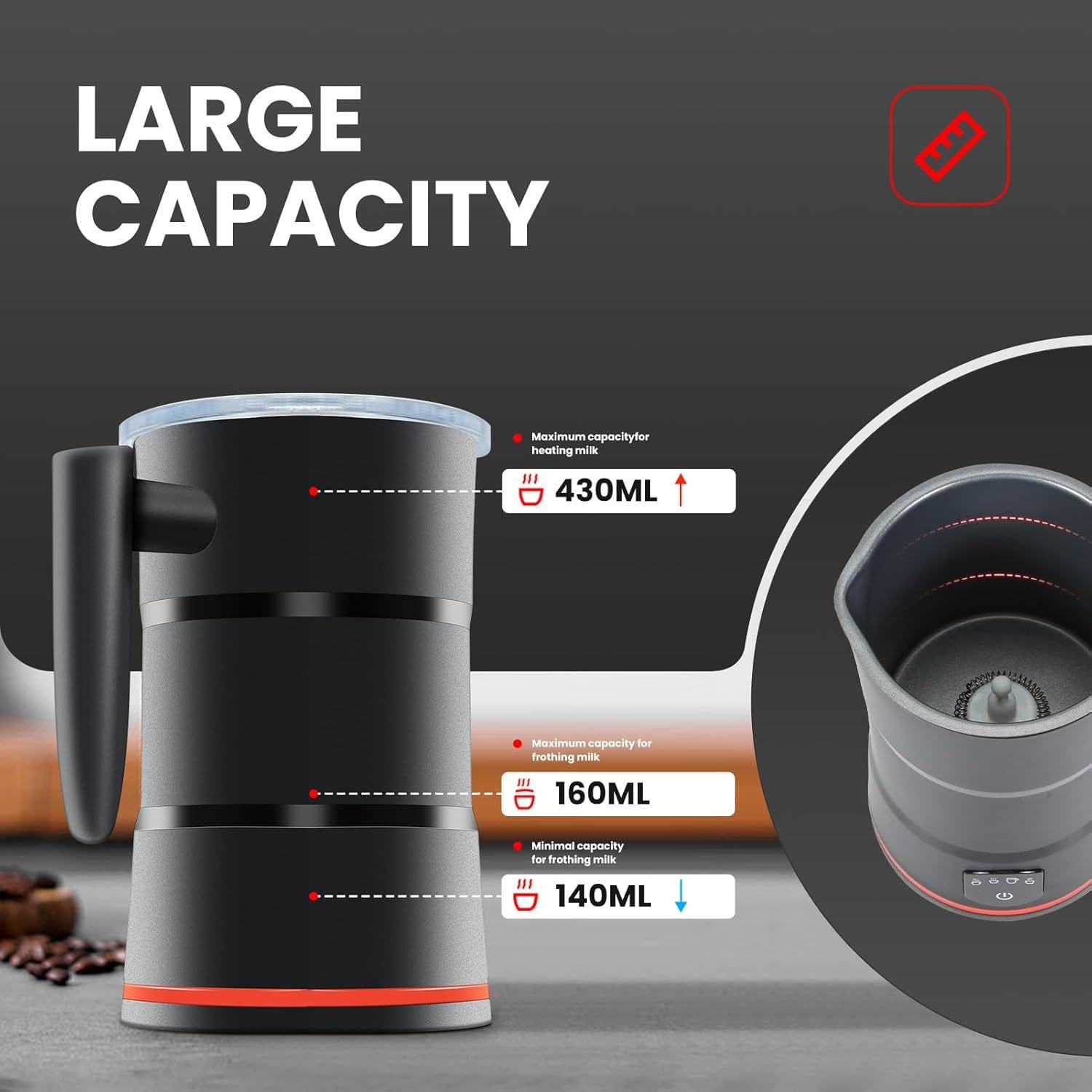 Espumador de Leche Eléctrico Fnerthral NPQ 4 en 1 430ml Negro