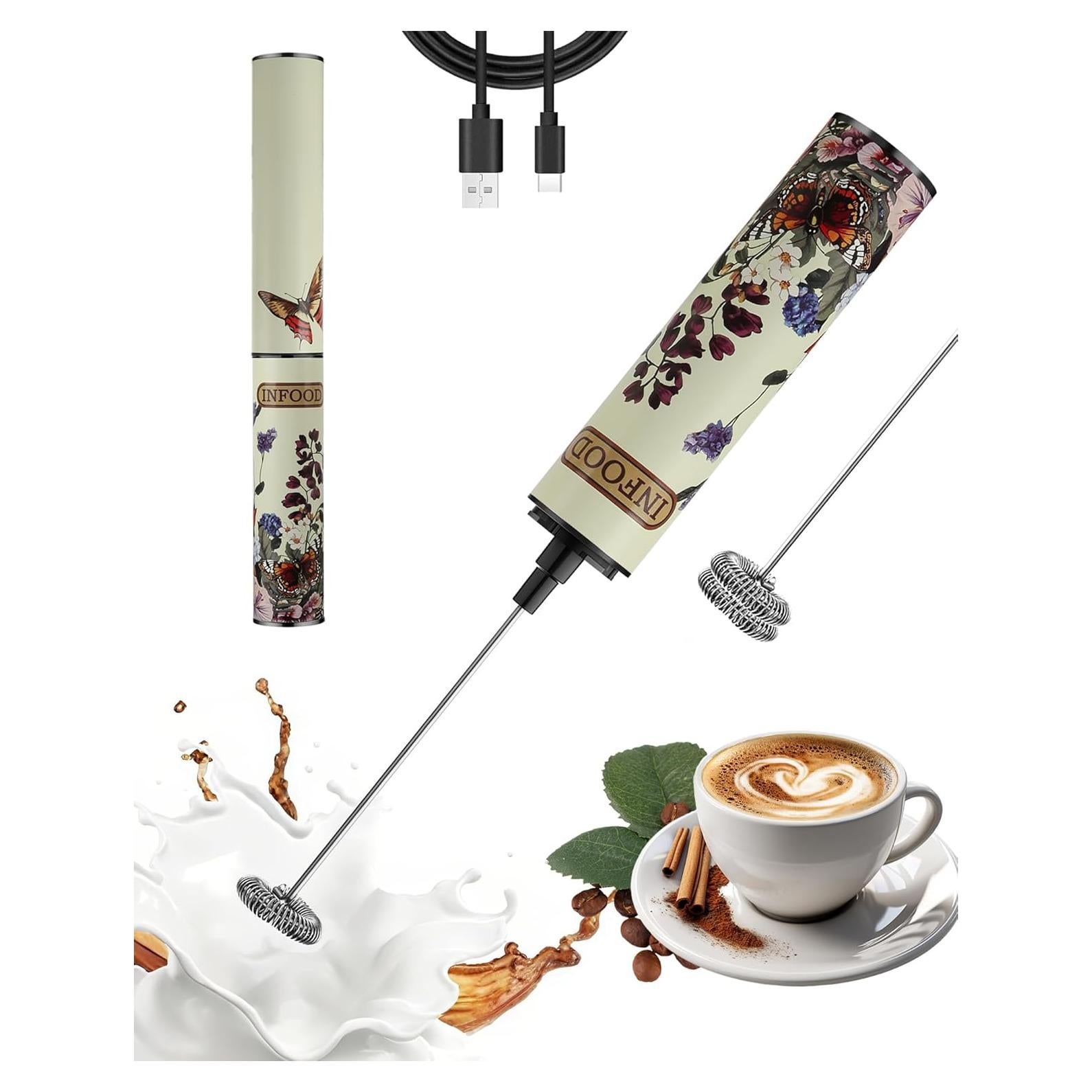 Espumador de Leche Recargable INFOOD Floral Vintage 600mAh