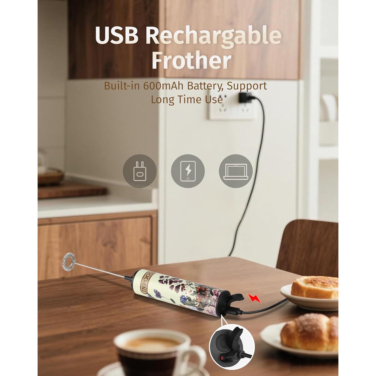 Espumador de Leche Recargable INFOOD Floral Vintage 600mAh