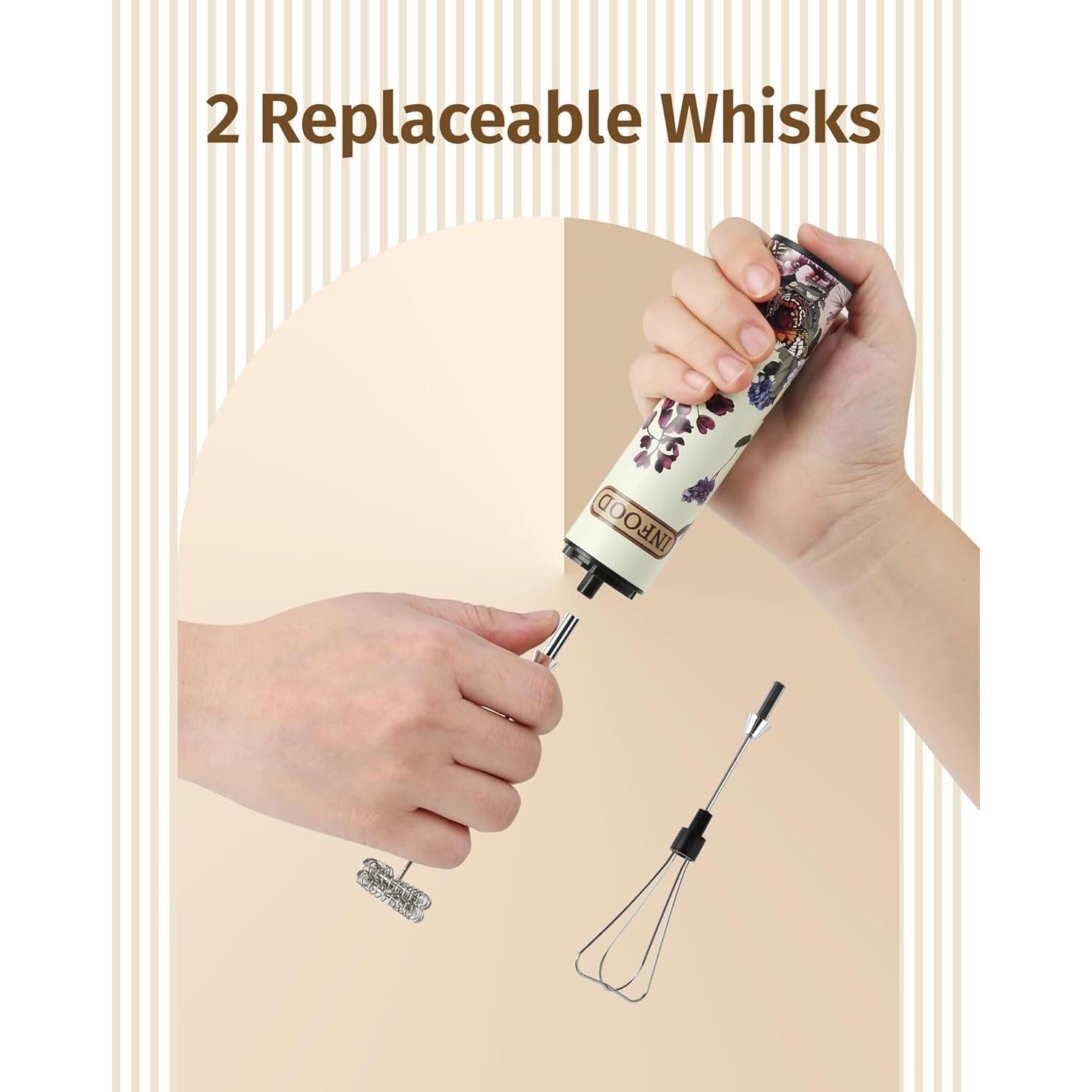 Espumador de Leche Recargable INFOOD Floral Vintage 600mAh