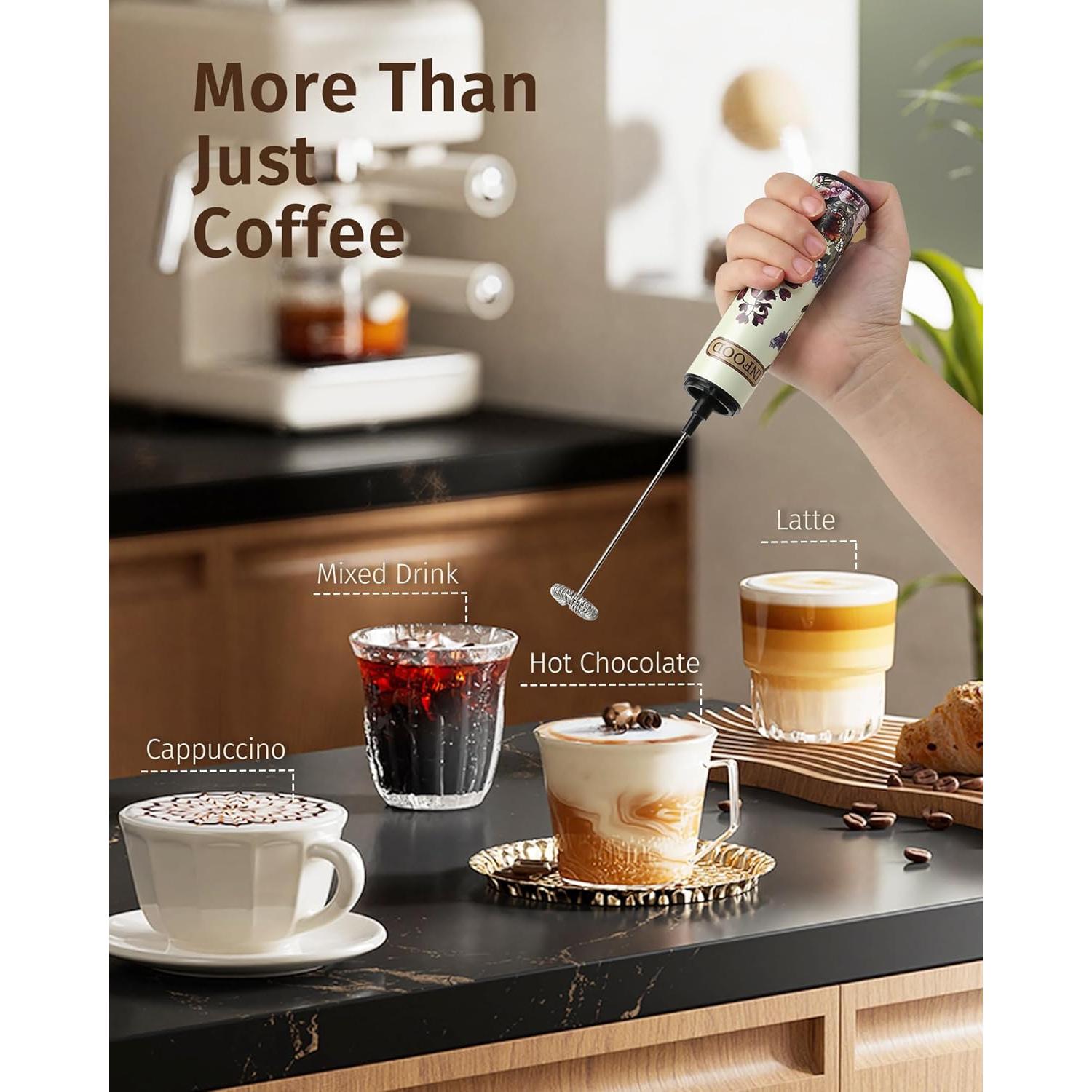 Espumador de Leche Recargable INFOOD Floral Vintage 600mAh