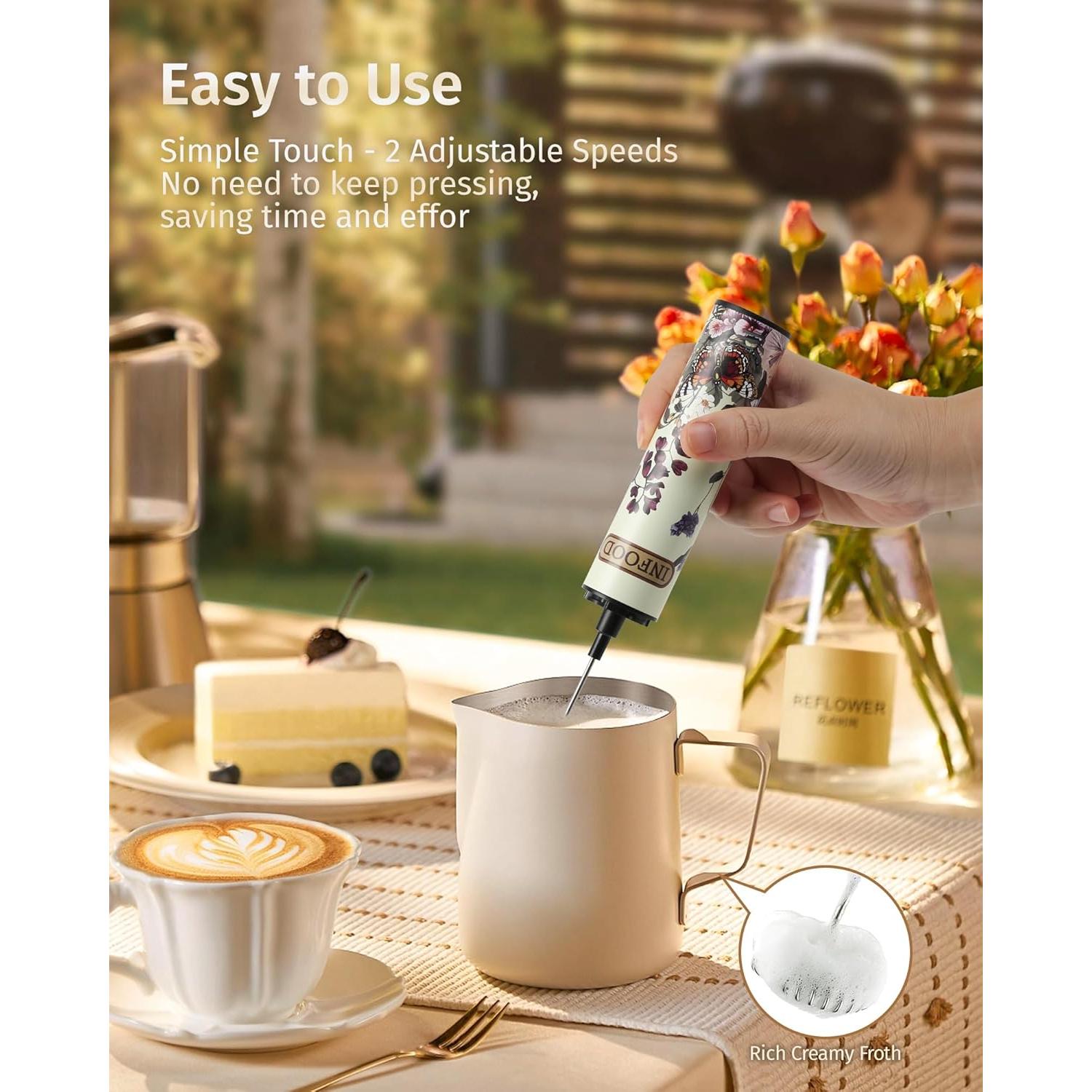 Espumador de Leche Recargable INFOOD Floral Vintage 600mAh