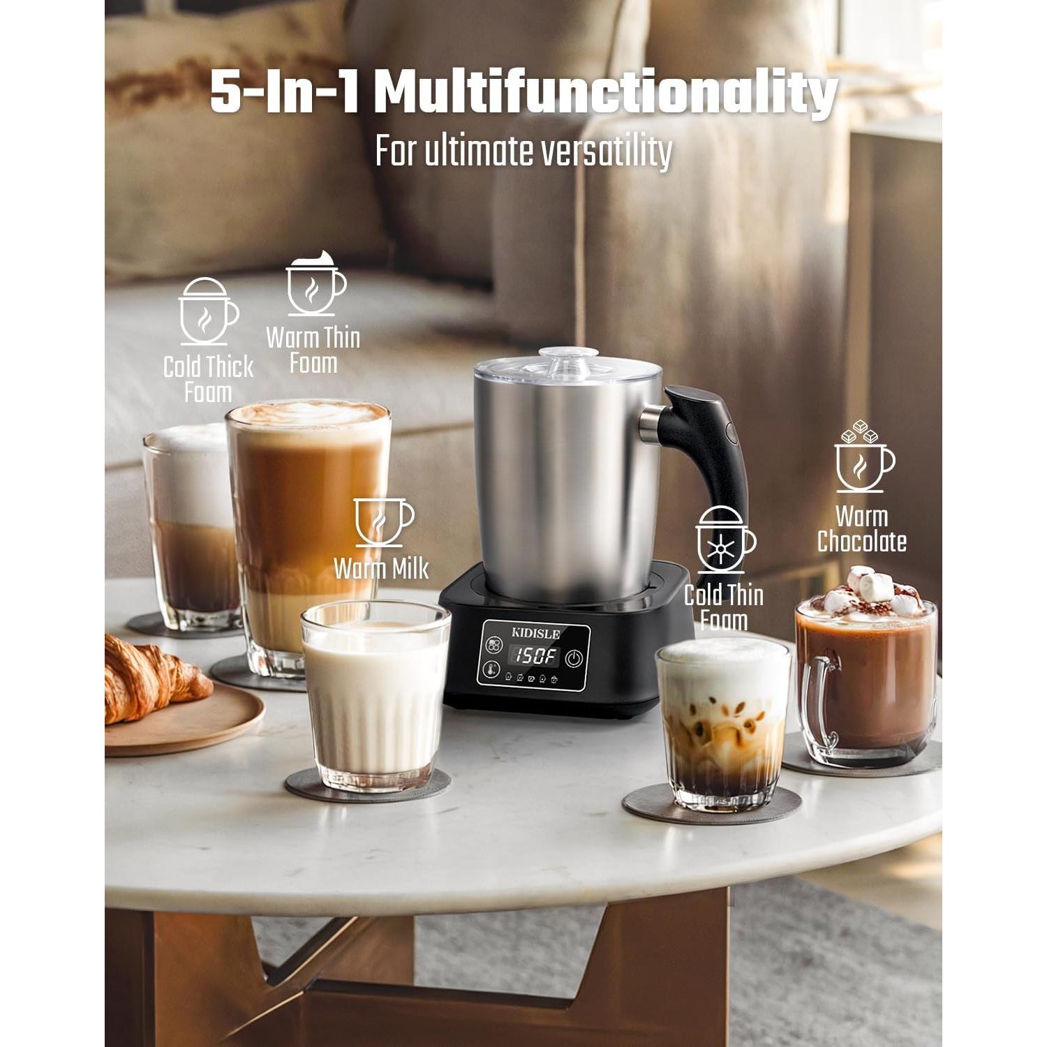 Espumador de Leche KIDISLE 5-en-1 17oz Acero Inoxidable