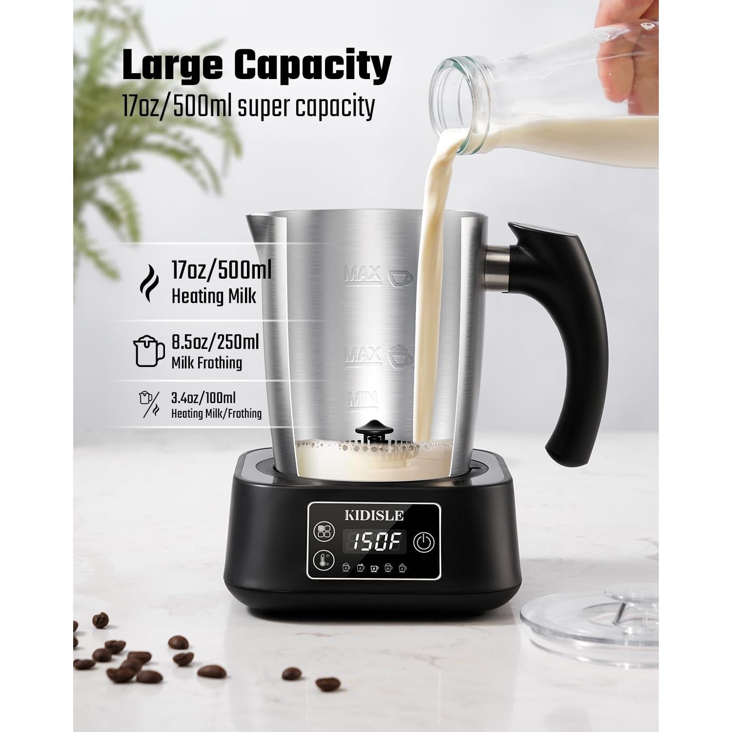 Espumador de Leche KIDISLE 5-en-1 17oz Acero Inoxidable