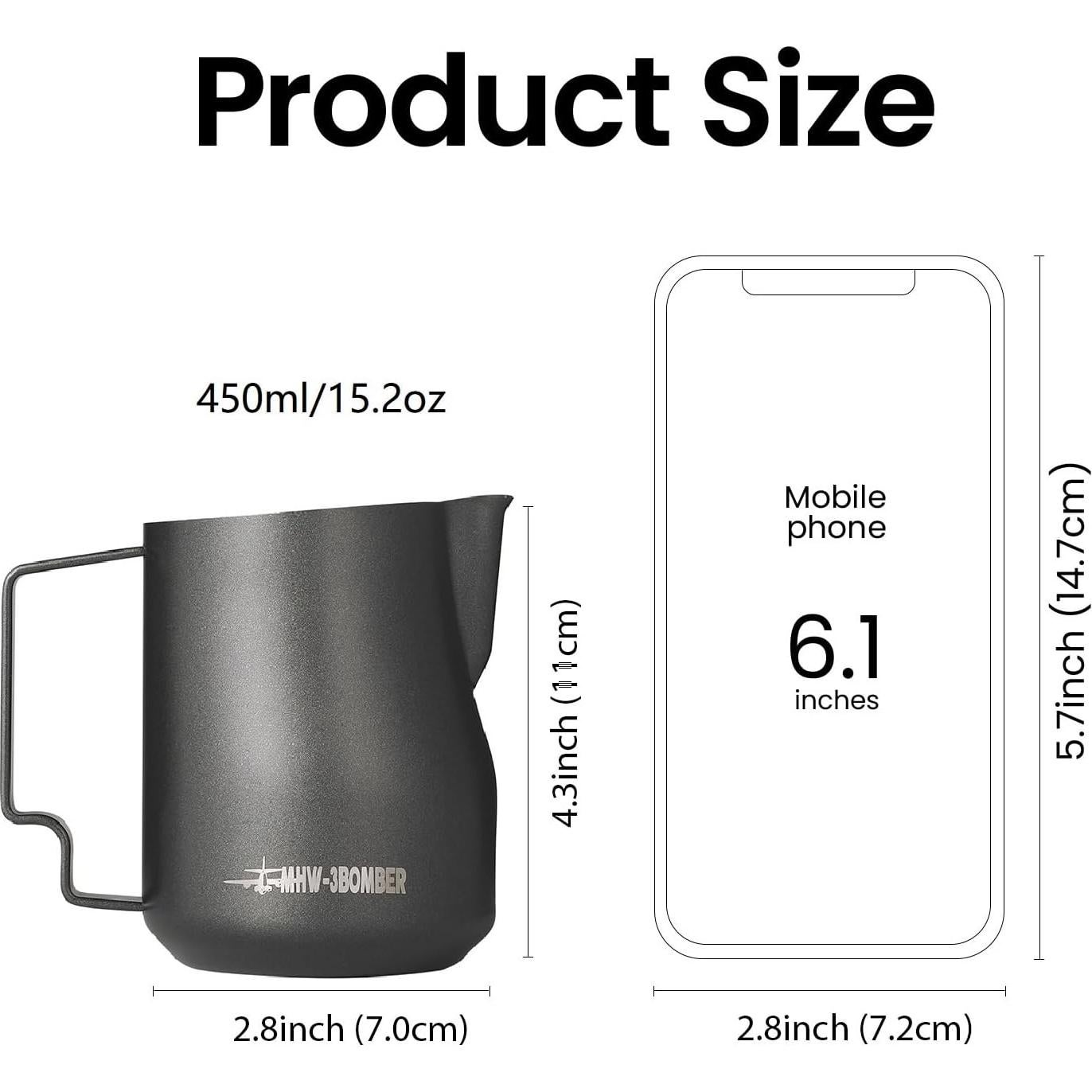 Jarra para Espumar Leche MHW-3BOMBER 450ml Negro/Oro