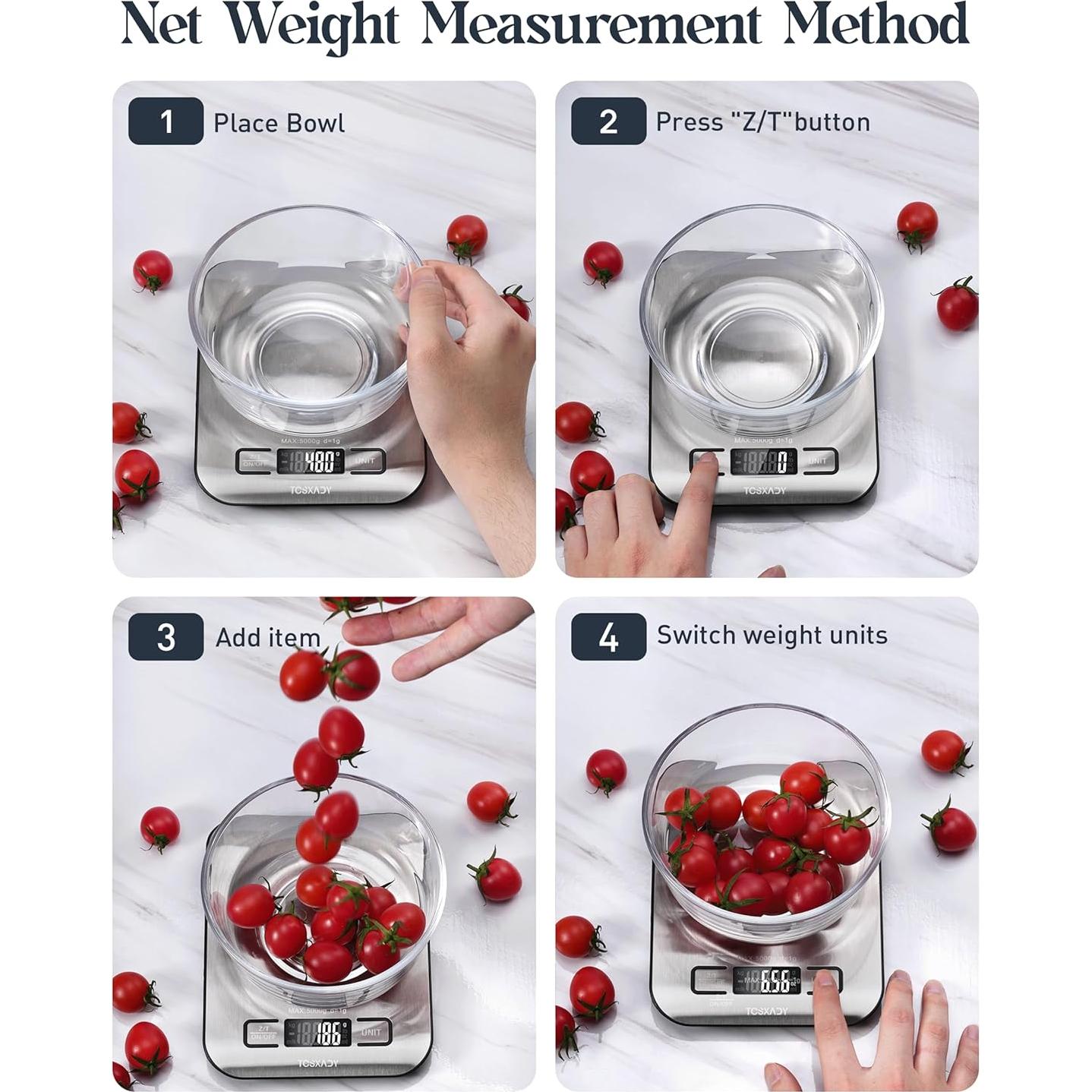 Báscula de Cocina Digital Tcsxady 5kg Acero Inoxidable LCD