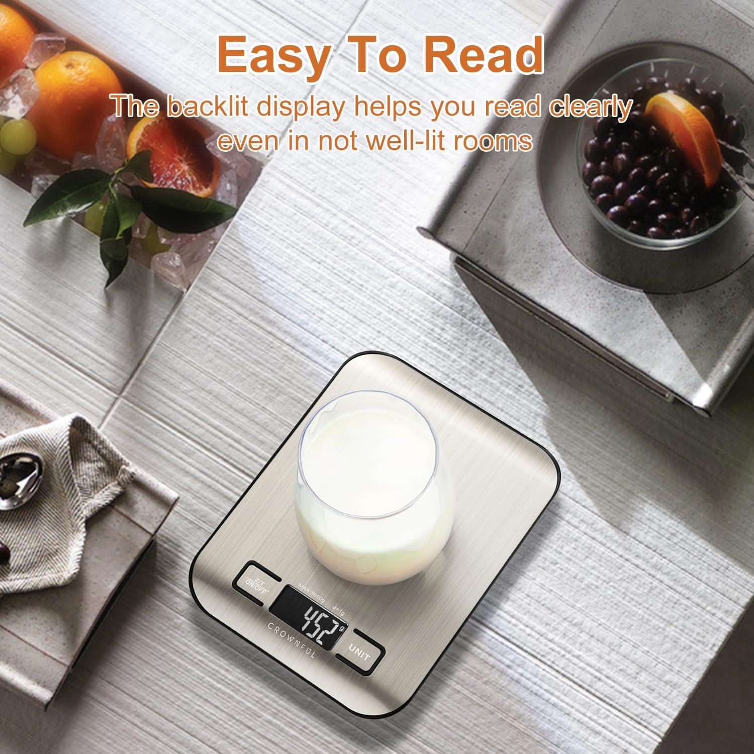 Balanza de Cocina Digital CROWNFUL 5 kg Acero Inoxidable LCD