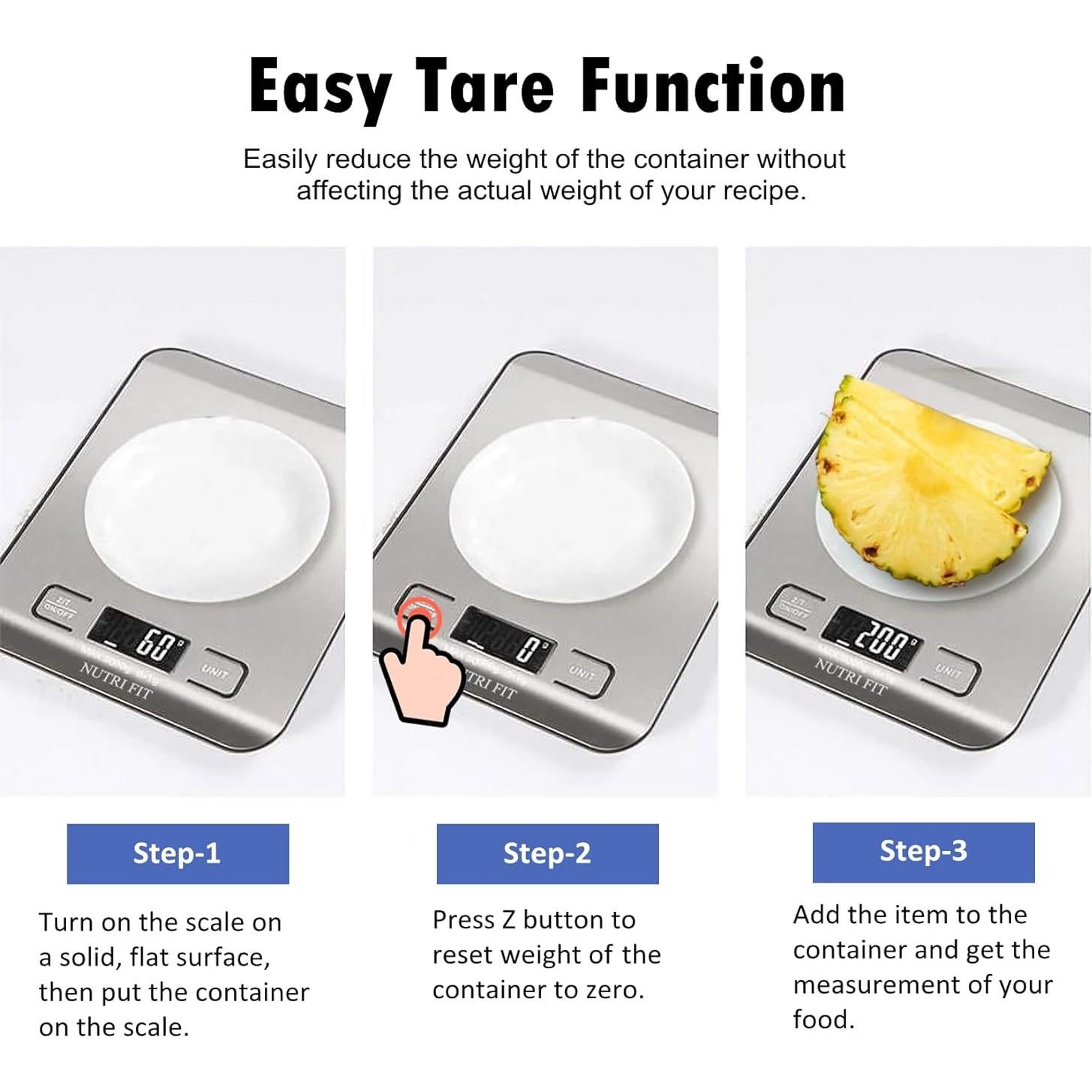 Báscula Digital de Cocina NUTRI FIT 5kg Acero Inoxidable