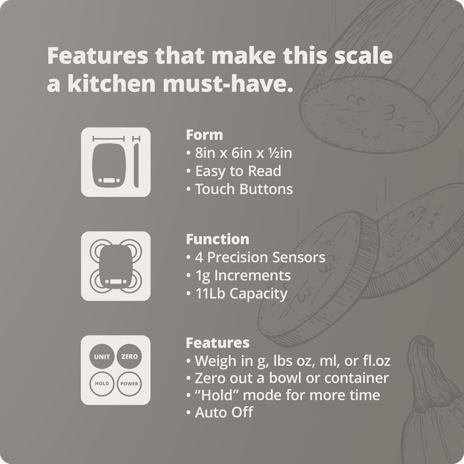 Báscula de Cocina Digital Greater Goods 5kg - Compacta y Precisa