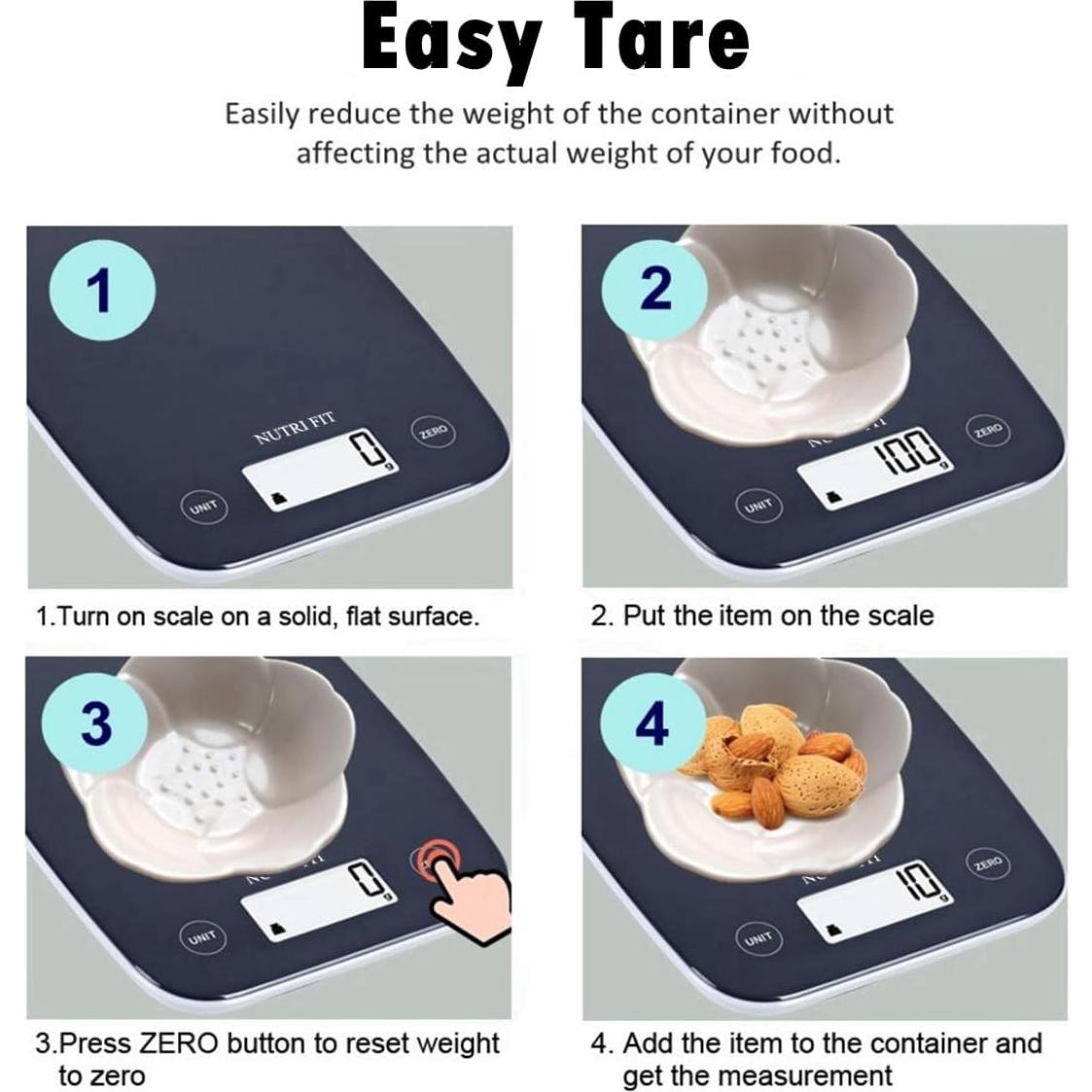 Balanza Digital de Cocina NUTRI FIT 5kg Precisión 0.1g LCD