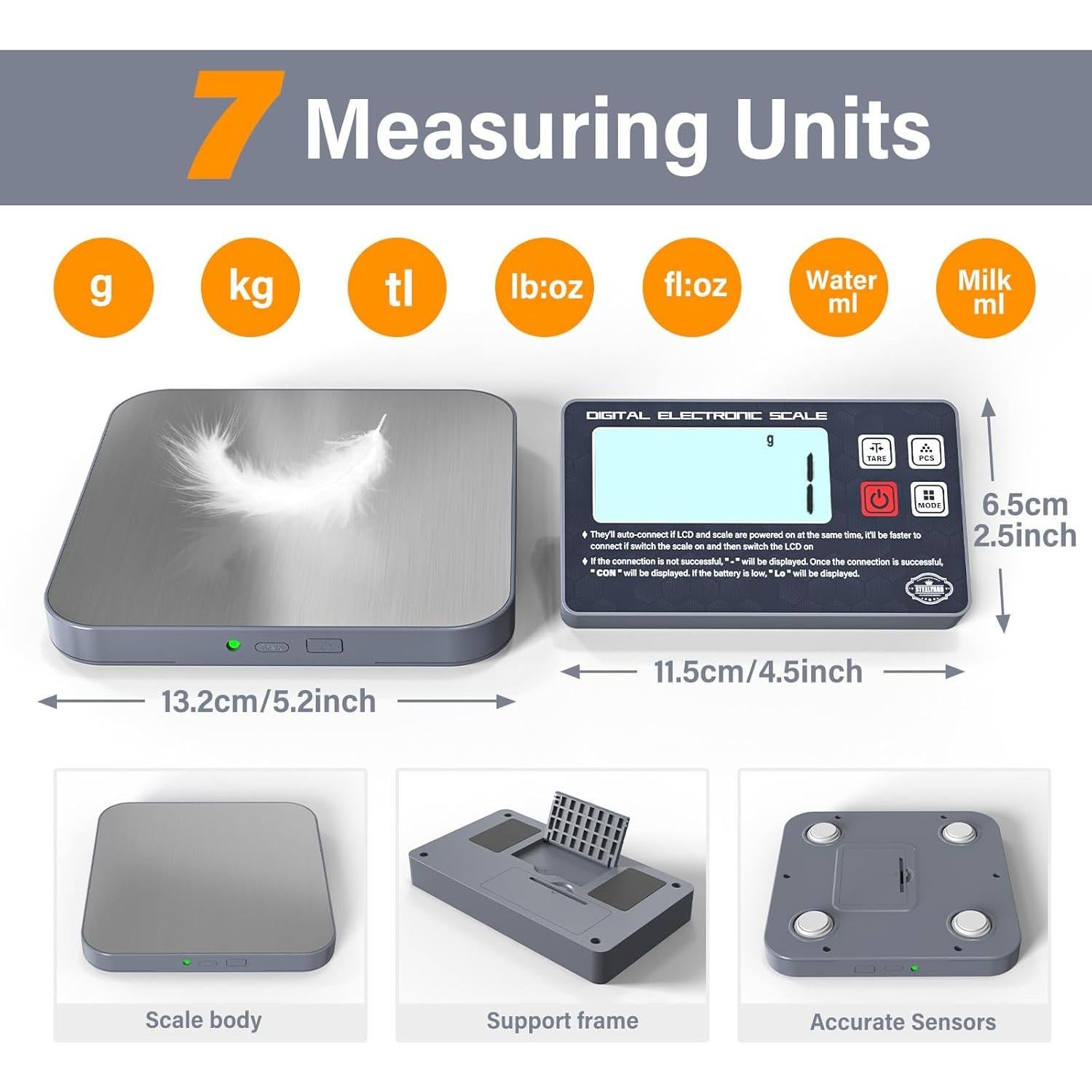 Balanza de Cocina Digital AWLKIM - Pantalla Desmontable 5kg