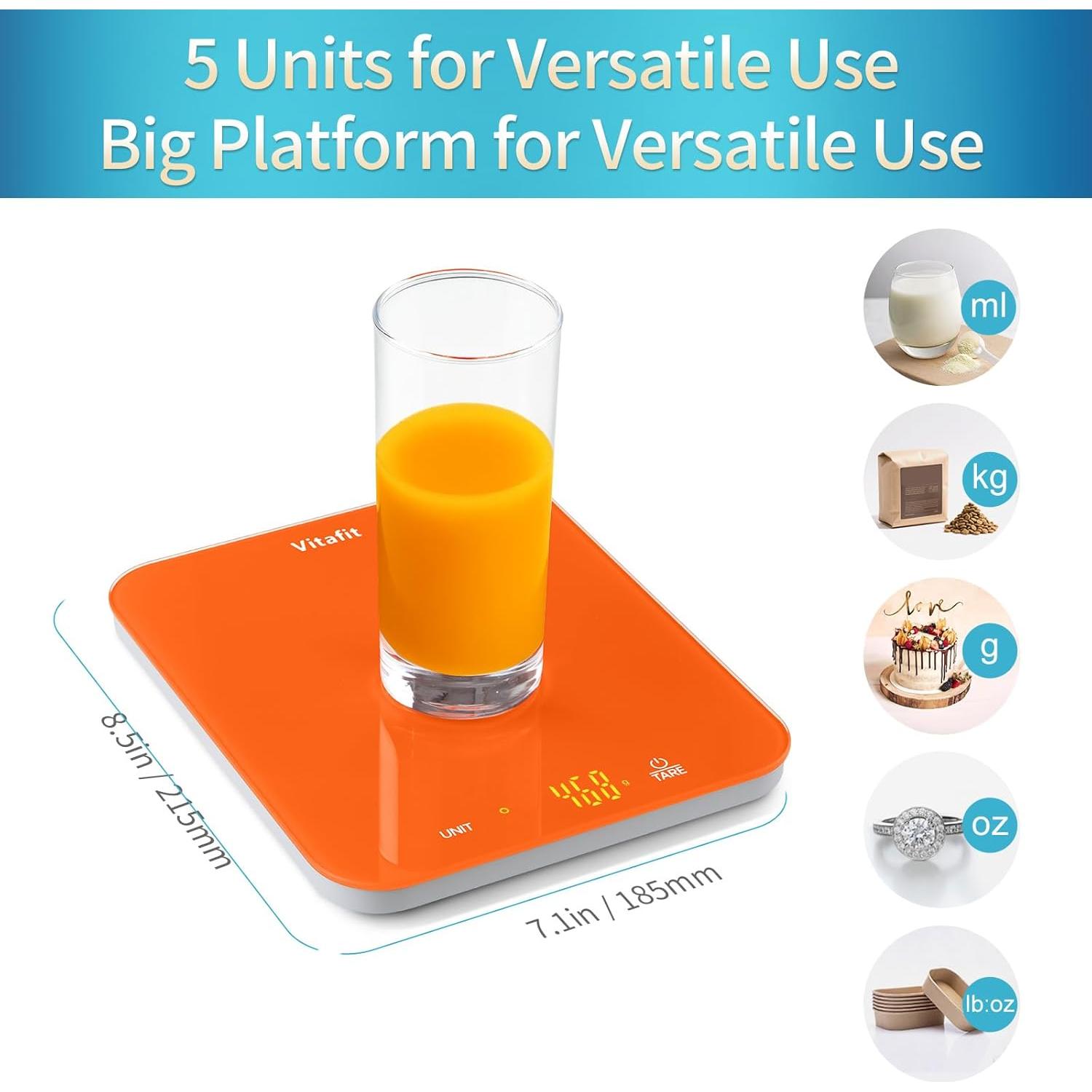 Balanza Digital de Cocina Vitafit 15kg Alta Precisión LED Naranja