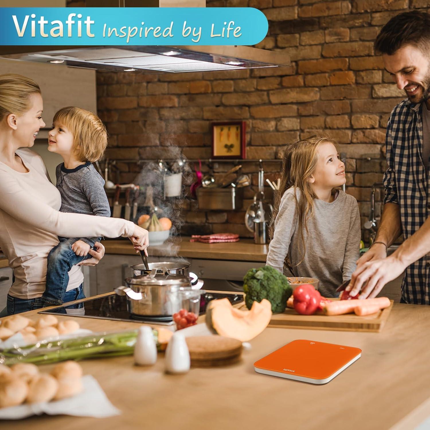 Balanza Digital de Cocina Vitafit 15kg Alta Precisión LED Naranja