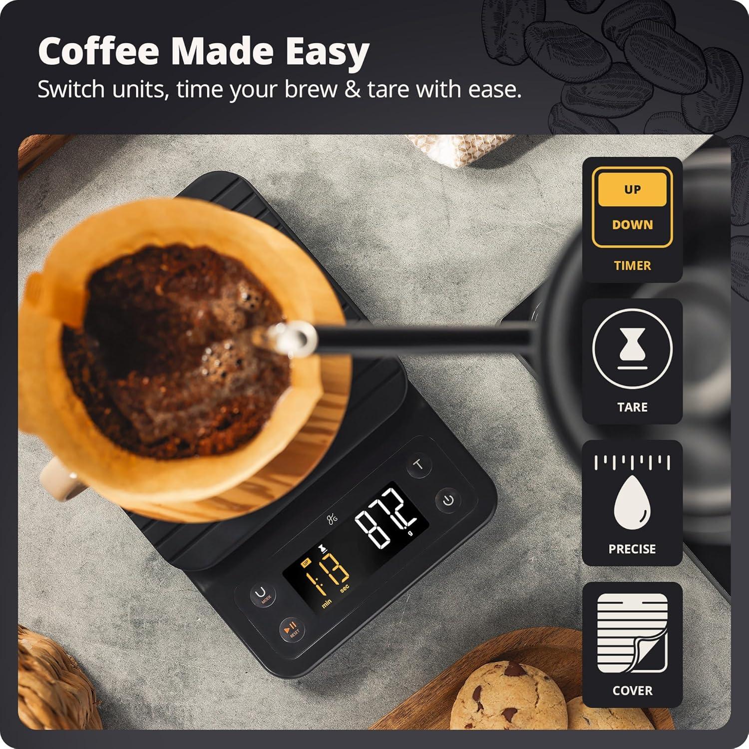 Báscula de Café Digital Greater Goods 3kg 0.1g con Temporizador