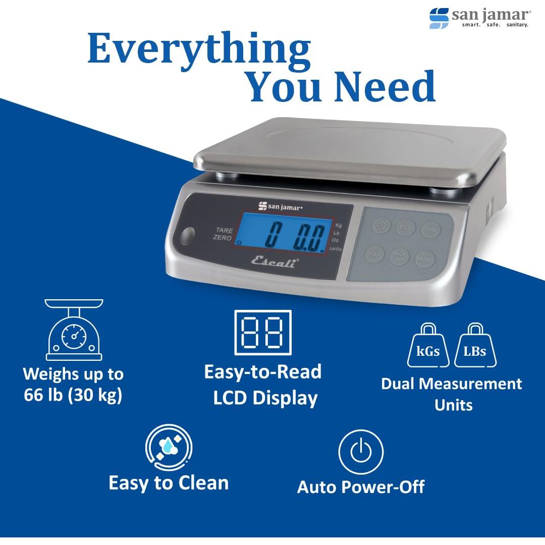 Báscula Digital San Jamar 30kg Acero Inoxidable para Cocina