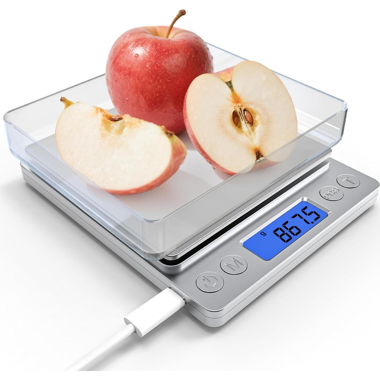 Báscula Digital Recargable de Cocina JPDS-01 3kg con Bandeja