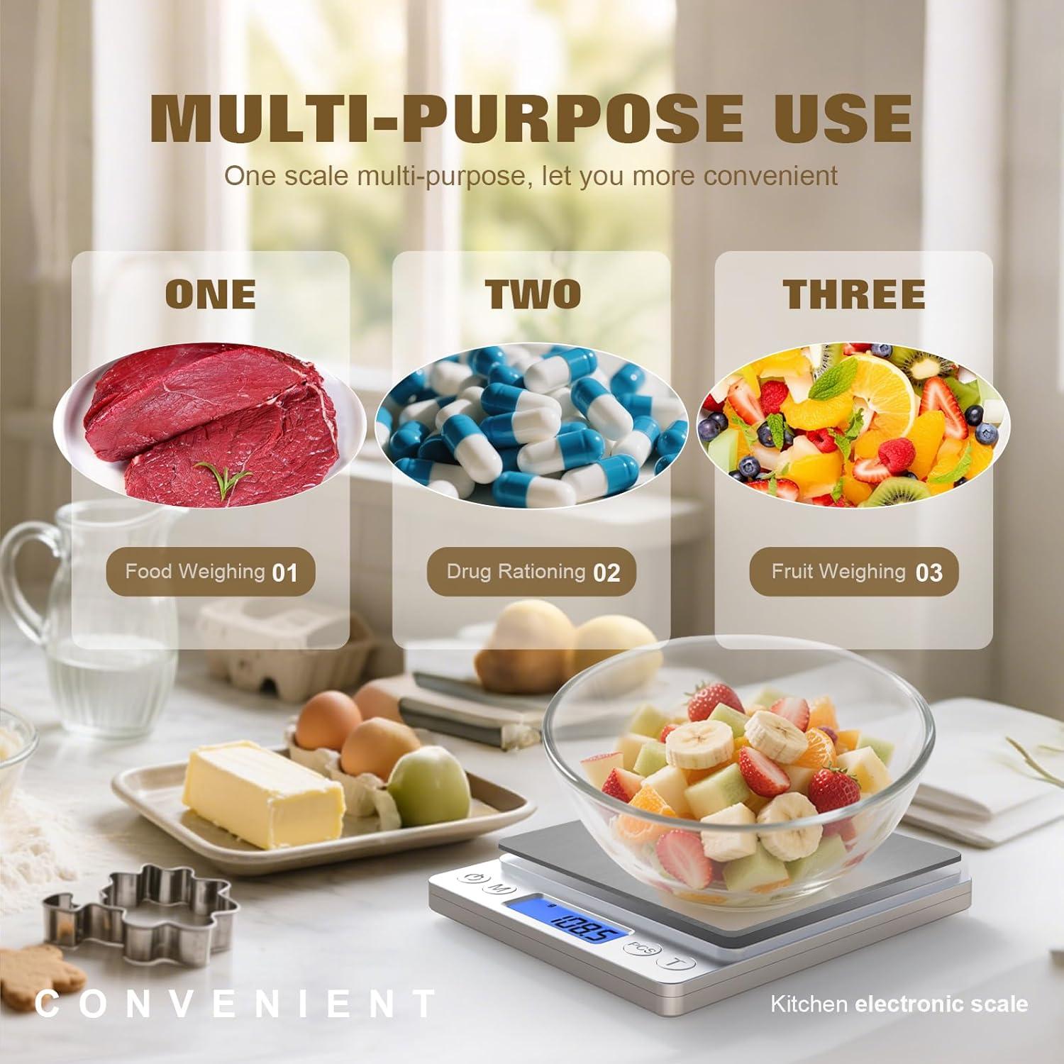 Báscula Digital Recargable de Cocina JPDS-01 3kg con Bandeja