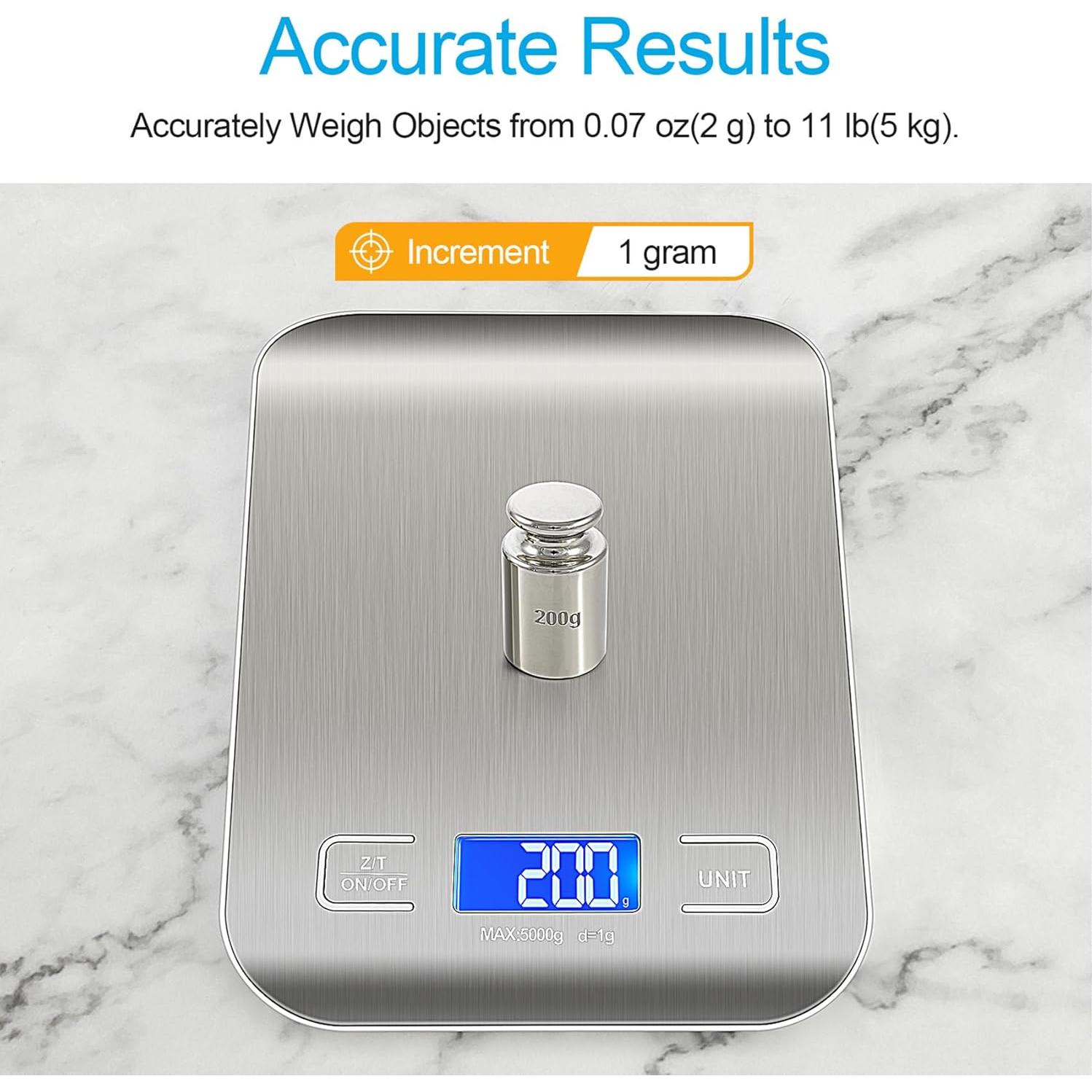 Báscula de Cocina WIWUE GUO 4.99 kg Acero Inoxidable LCD