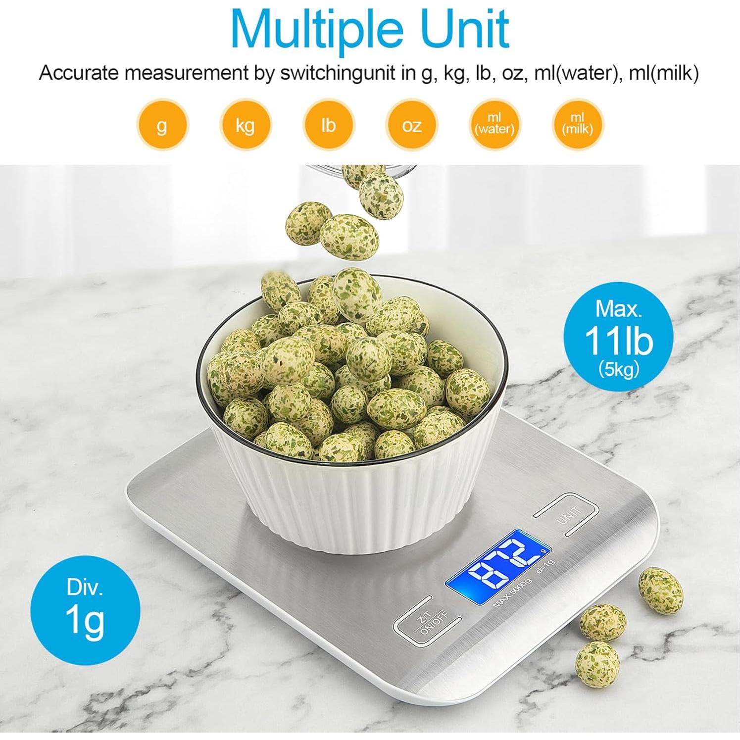 Báscula de Cocina WIWUE GUO 4.99 kg Acero Inoxidable LCD