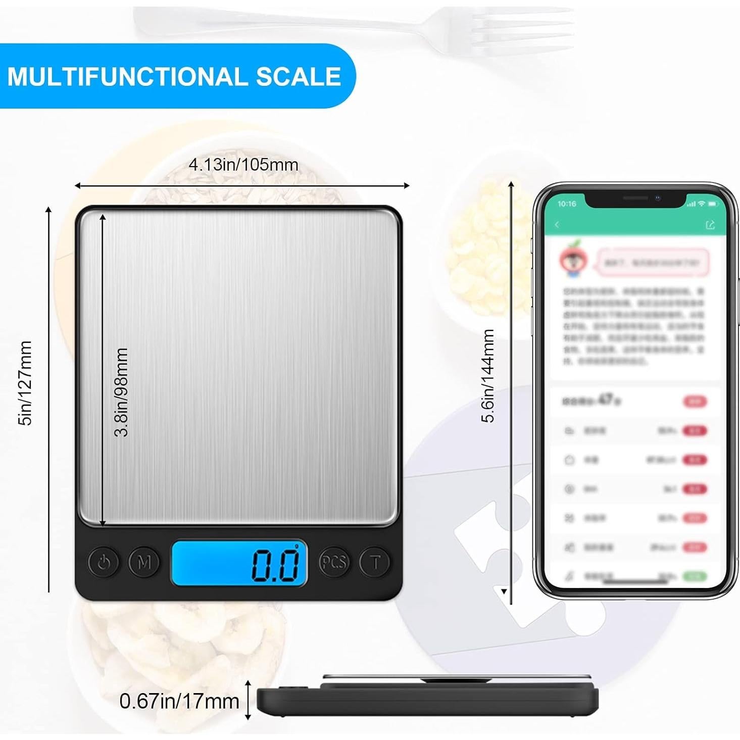 Escala de Cocina Digital YONCON 3000g 0.1g Alta Precisión