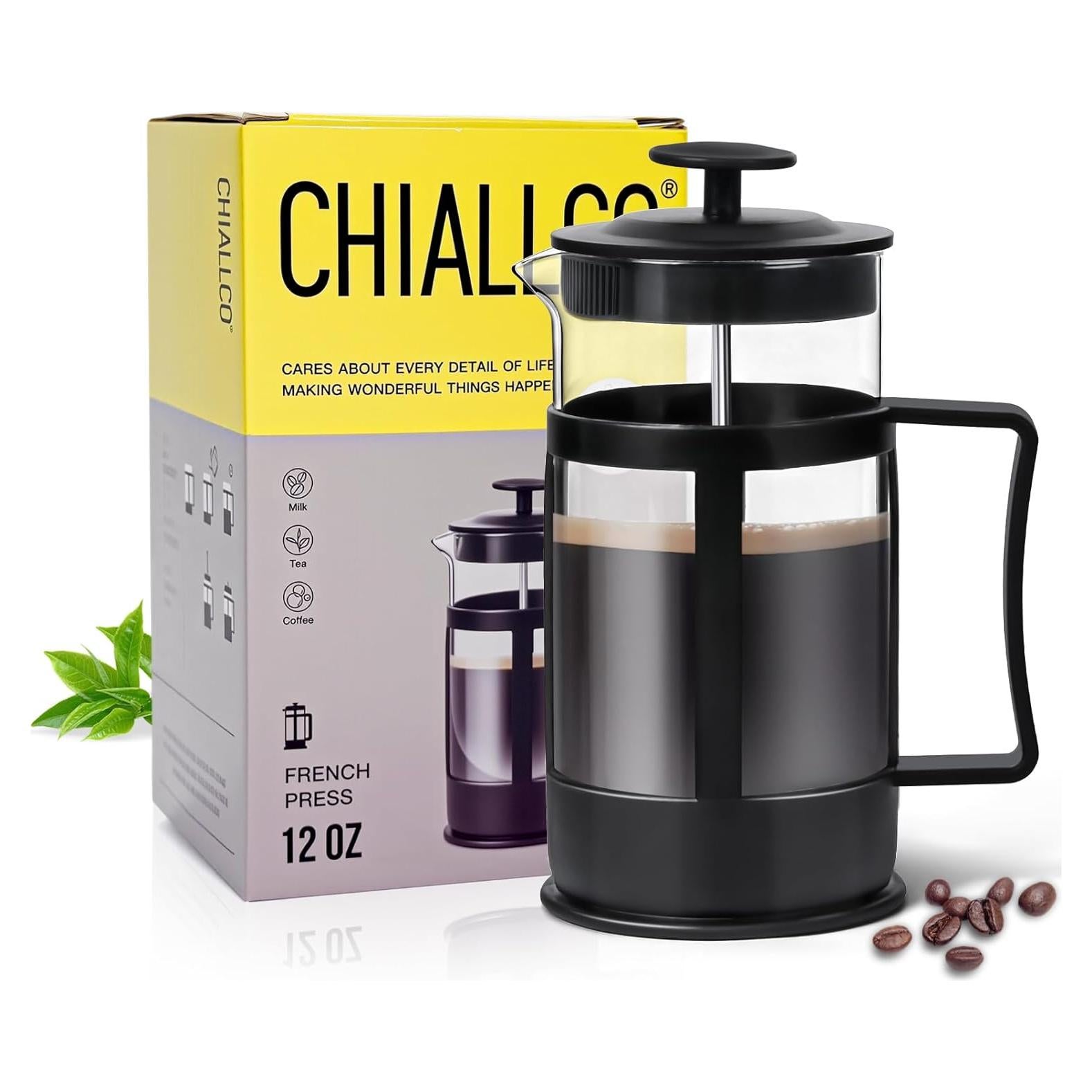 Prensa Francesa Chiallco 355ml Vidrio Borosilicato Negro