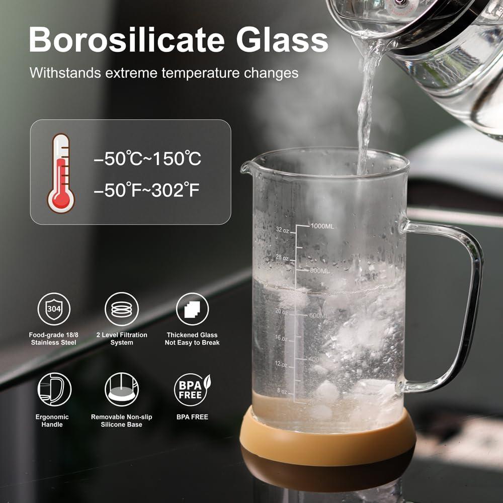 Cafetera Prensa Francesa wedrink 1000ml Vidrio Borosilicato