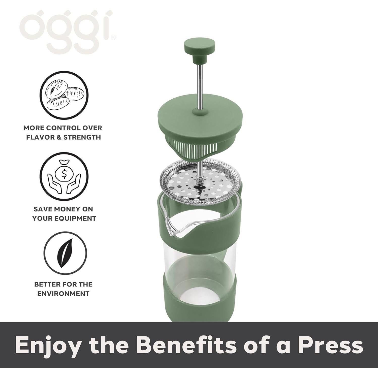 Cafetera Prensa Francesa Oggi 12oz Vidrio Borosilicato Oliva