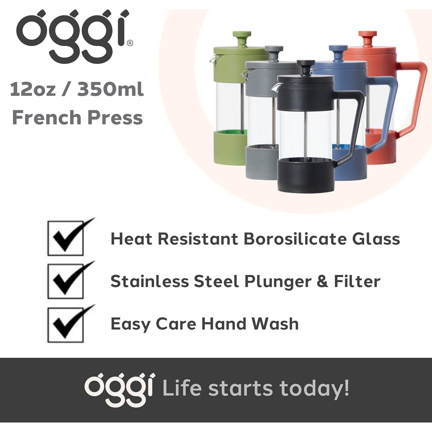 Cafetera Prensa Francesa Oggi 12oz Vidrio Borosilicato Oliva