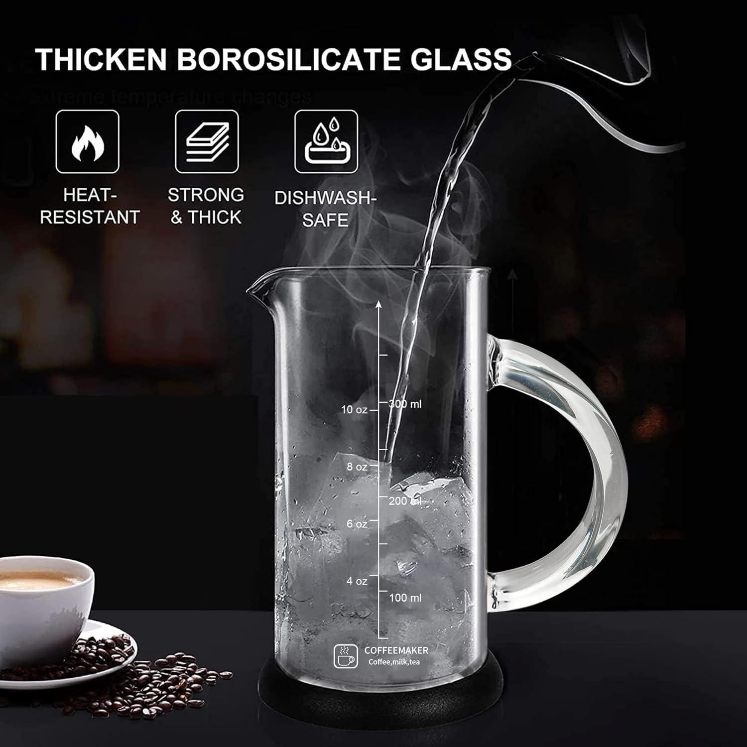 Prensa Francesa YMMIND 12oz Acero Inoxidable y Vidrio Borosilicato