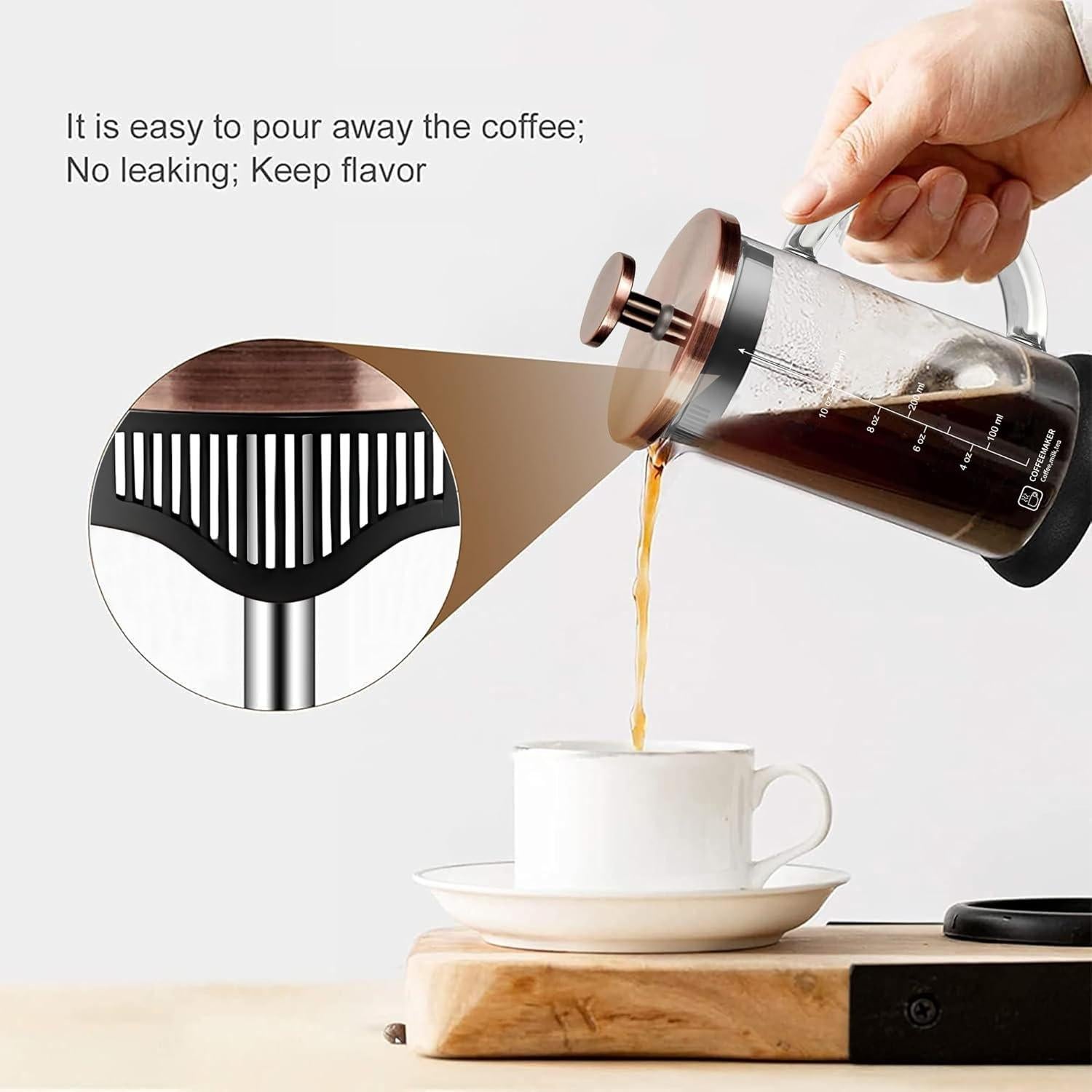 Prensa Francesa YMMIND 12oz Acero Inoxidable y Vidrio Borosilicato