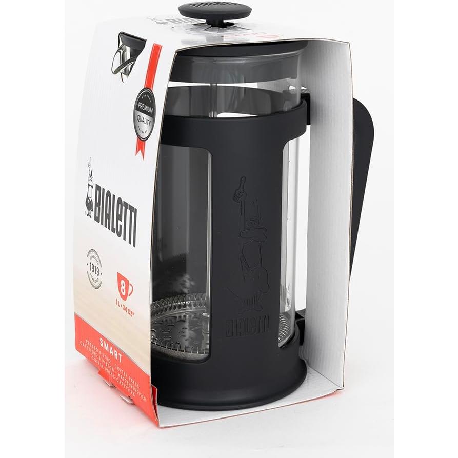 Prensa de café Bialetti Smart 1L, vidrio borosilicato, negro