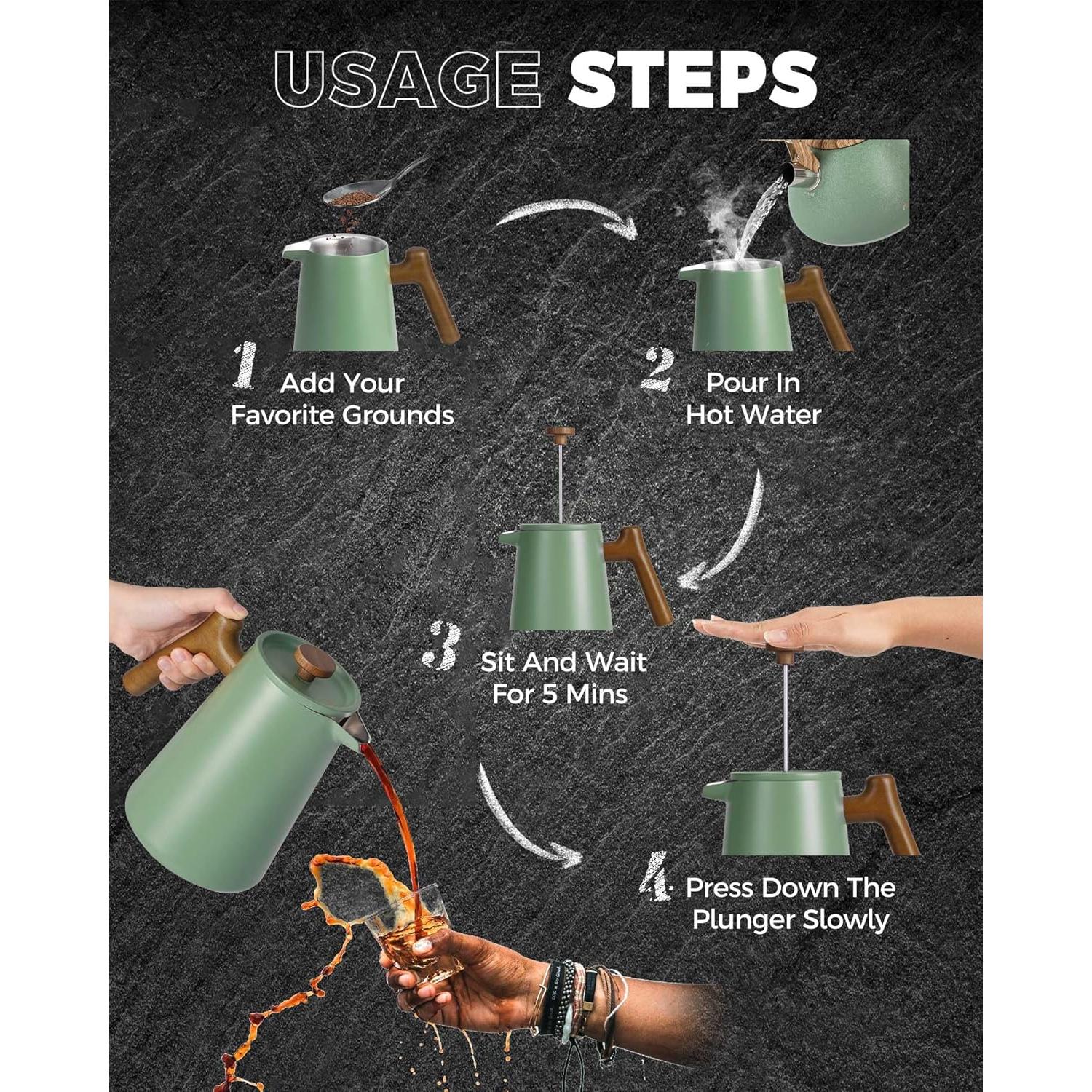 Cafetera Prensa Francesa POLIVIAR 1.0 L Acero Inoxidable Verde