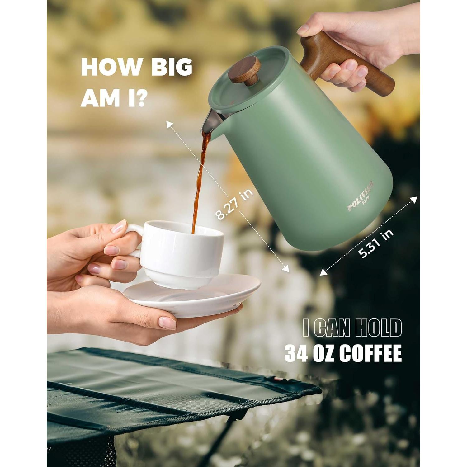 Cafetera Prensa Francesa POLIVIAR 1.0 L Acero Inoxidable Verde