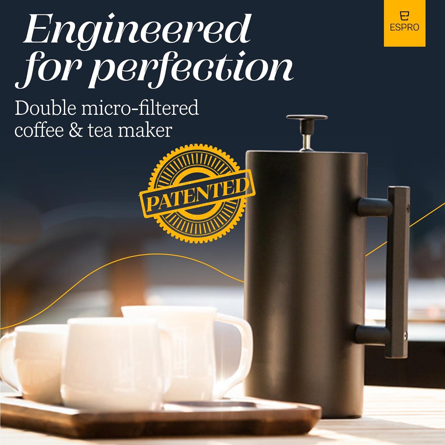 Cafetera Prensa Francesa ESPRO P6 32 oz Acero Inoxidable Negro Mate