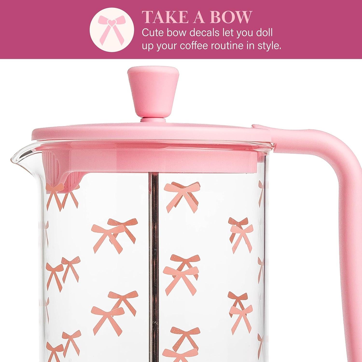 Juego de Regalo Prensa Francesa 8 Tazas y Espumador Paris Hilton Rosa