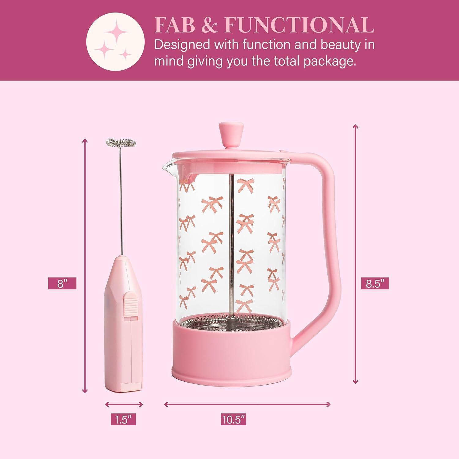 Juego de Regalo Prensa Francesa 8 Tazas y Espumador Paris Hilton Rosa