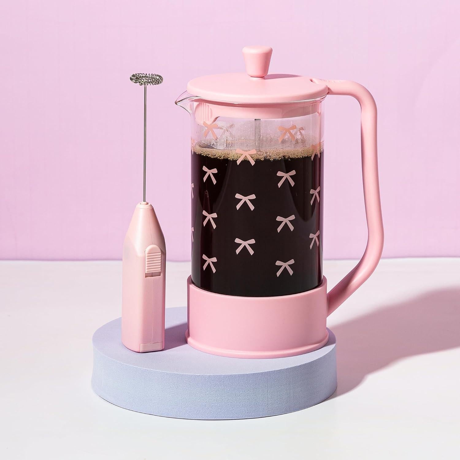 Juego de Regalo Prensa Francesa 8 Tazas y Espumador Paris Hilton Rosa