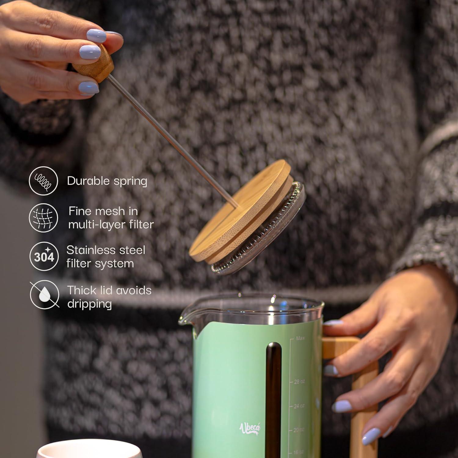 Prensa Francesa Ubeca 1L Verde Menta Vidrio Borosilicato