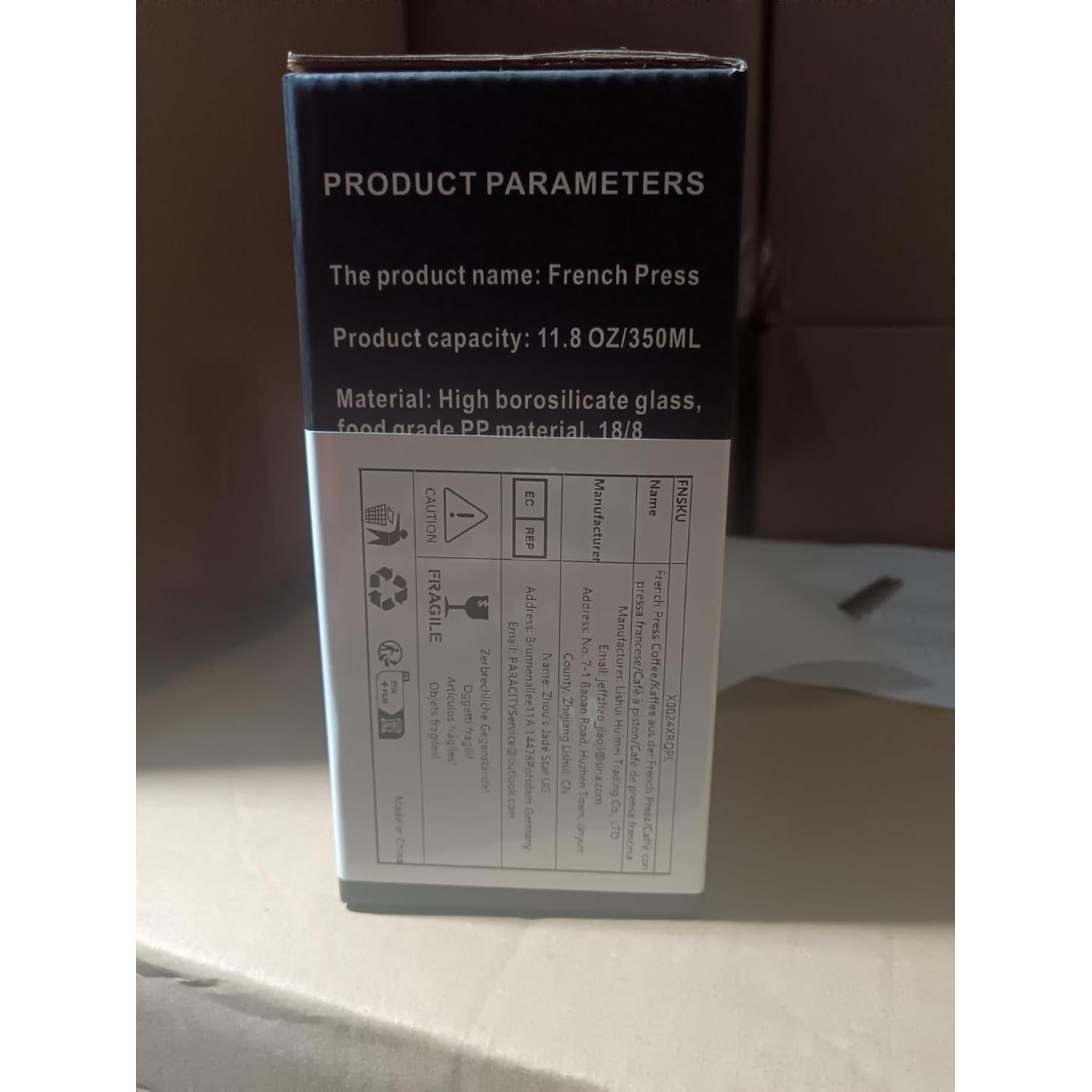 Cafetera Prensa Francesa PARACITY 350ml Acero Inoxidable Vidrio