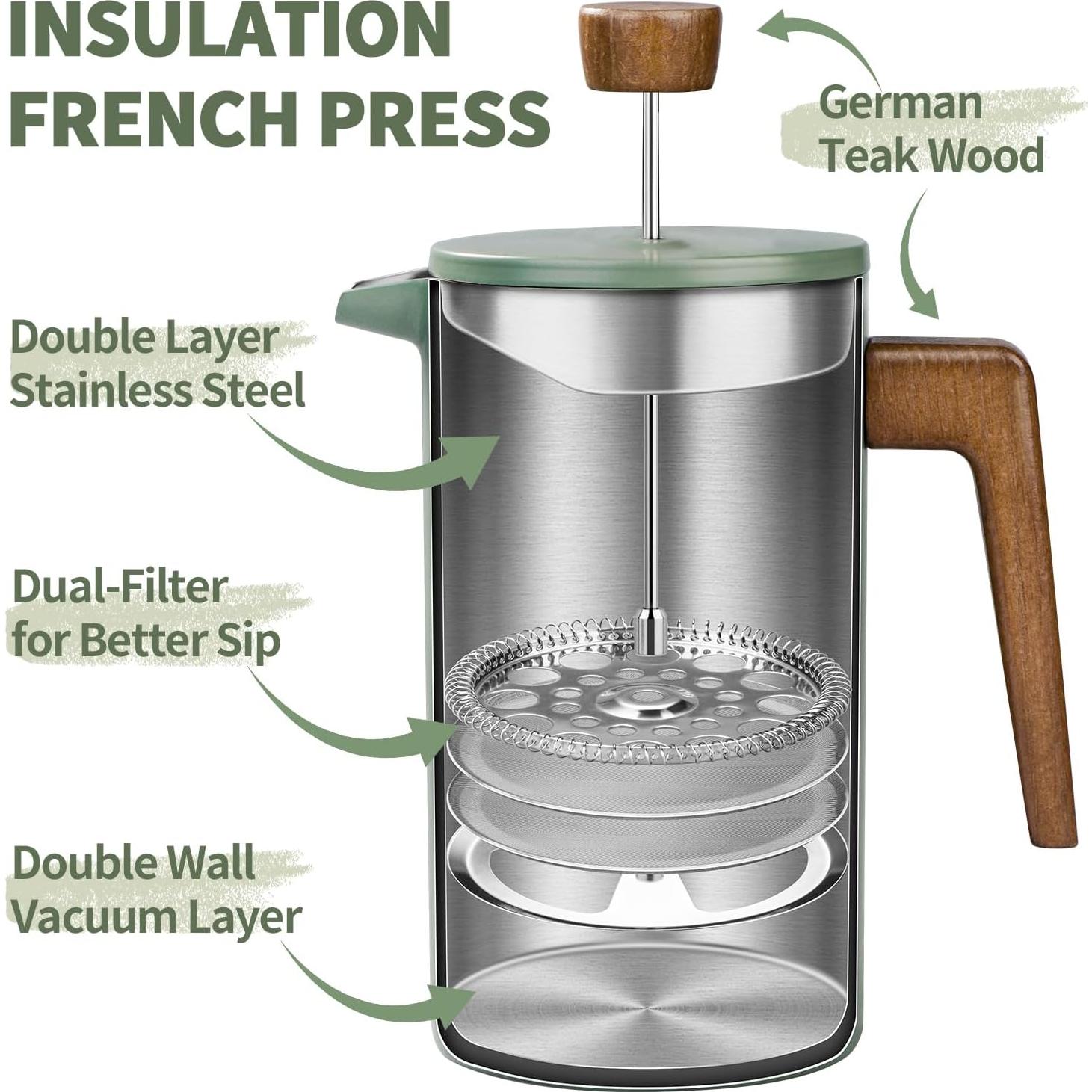 Cafetera Prensa Francesa Shoxil 1L Acero Inoxidable Verde