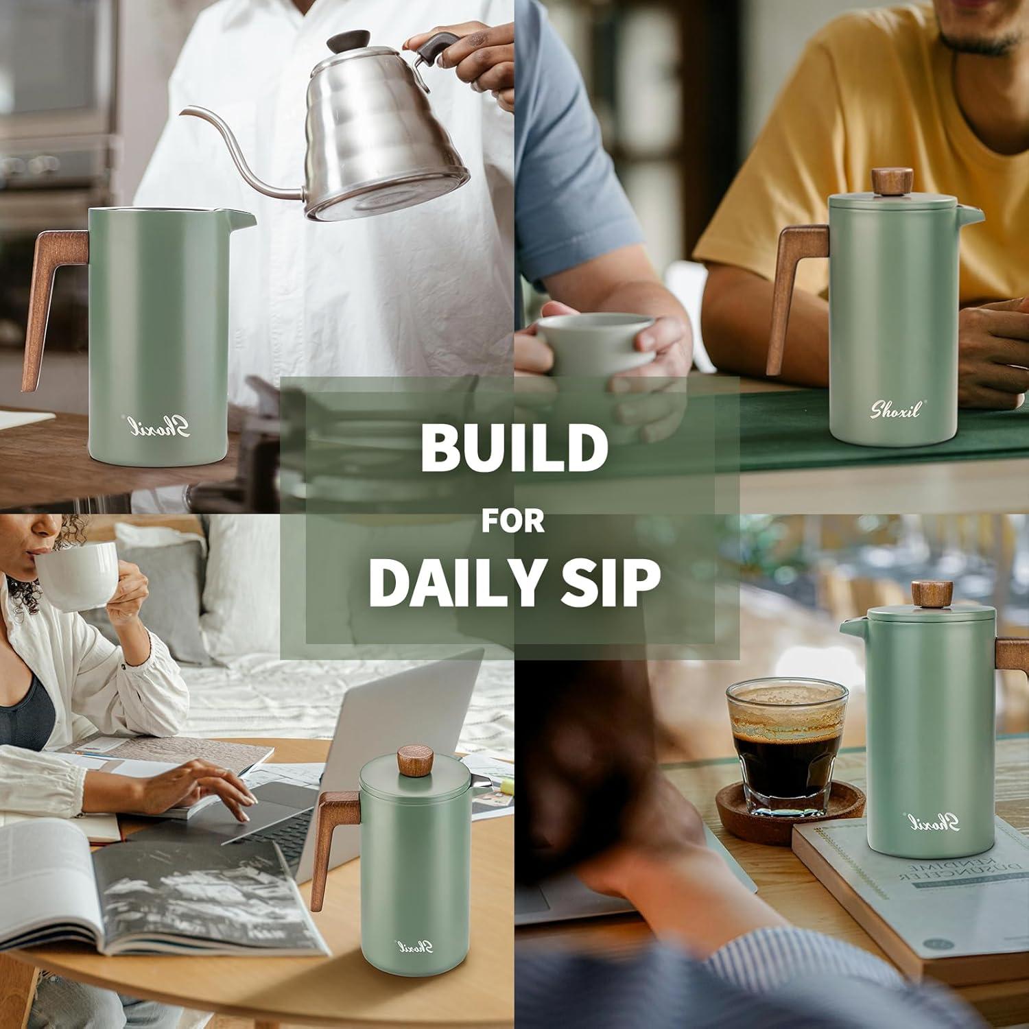 Cafetera Prensa Francesa Shoxil 1L Acero Inoxidable Verde