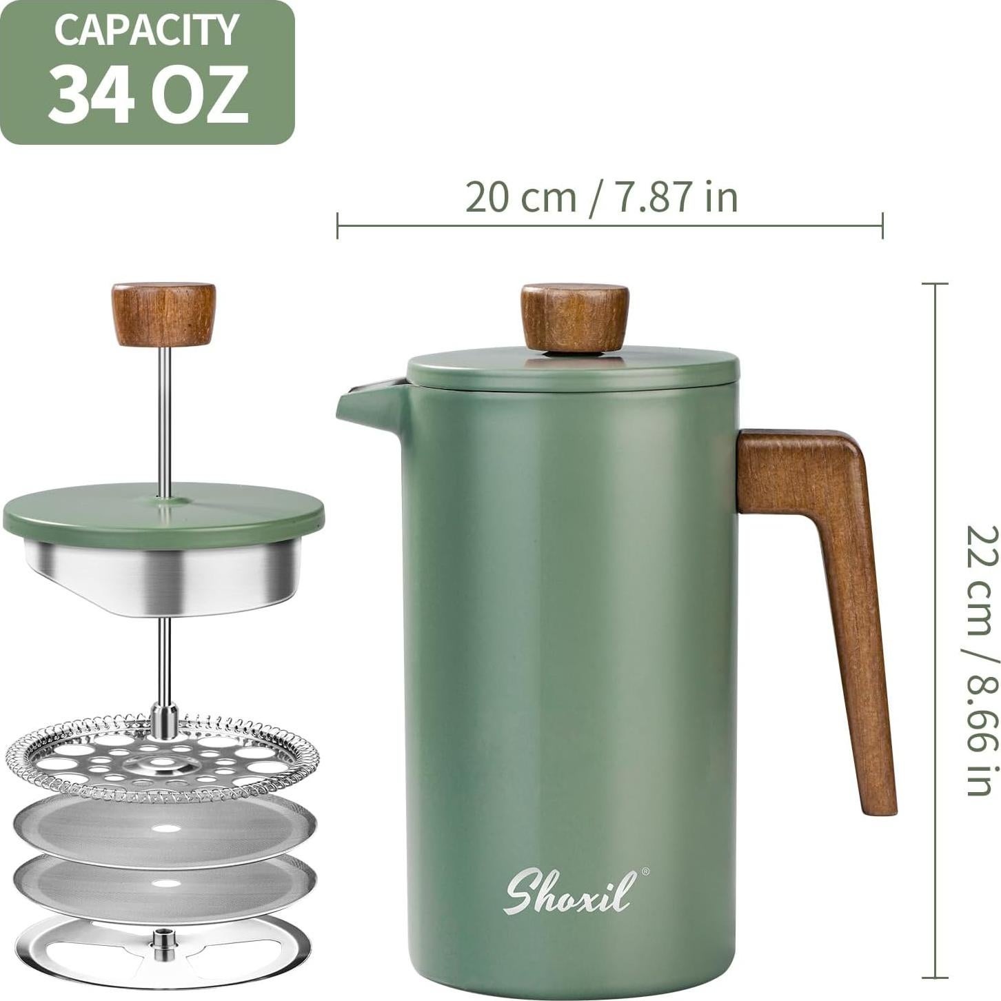 Cafetera Prensa Francesa Shoxil 1L Acero Inoxidable Verde