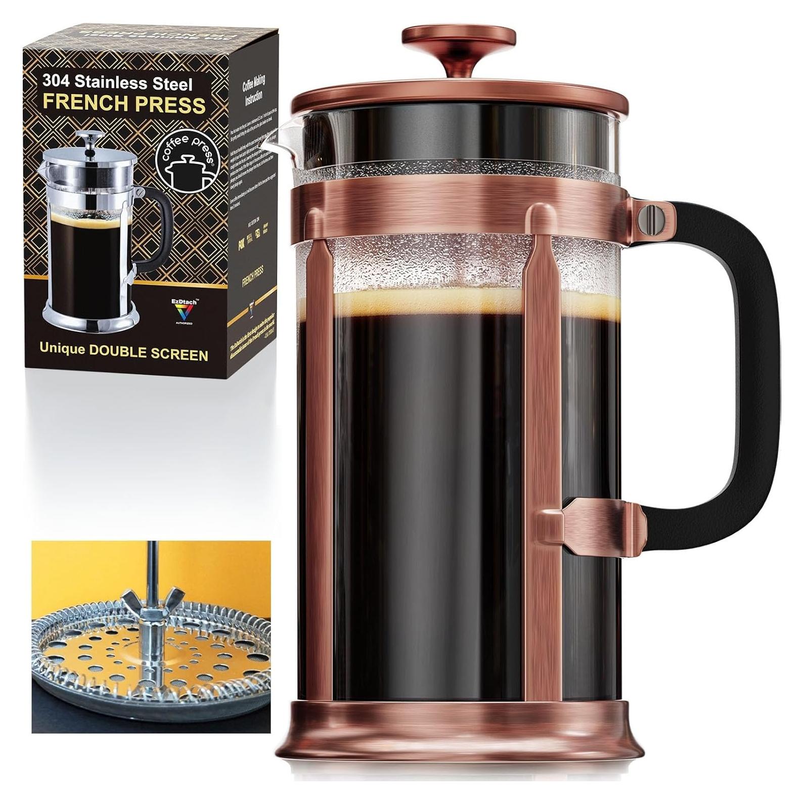 Cafetera Prensa Francesa EzDtach Acero Inoxidable 1007ml Cobre