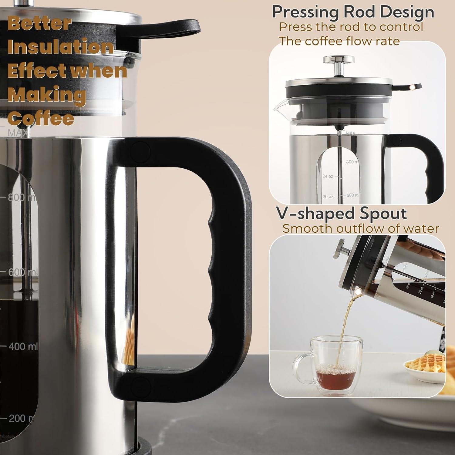 Prensa Francesa para Café CHDEXU 1000ml Vidrio y Acero Inoxidable