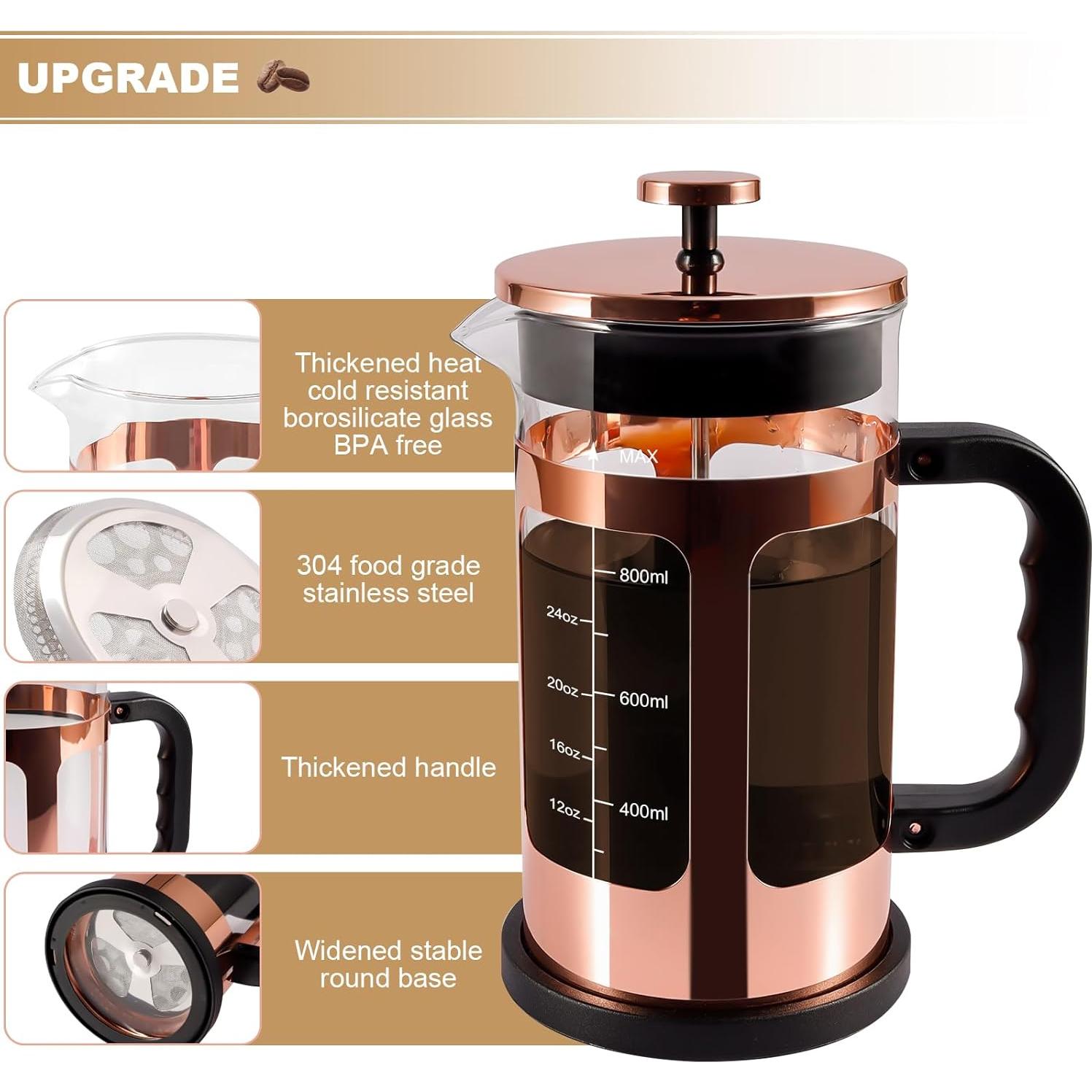 Cafetera Prensa Francesa RealPero 1000ml Oro Rosa Sin BPA