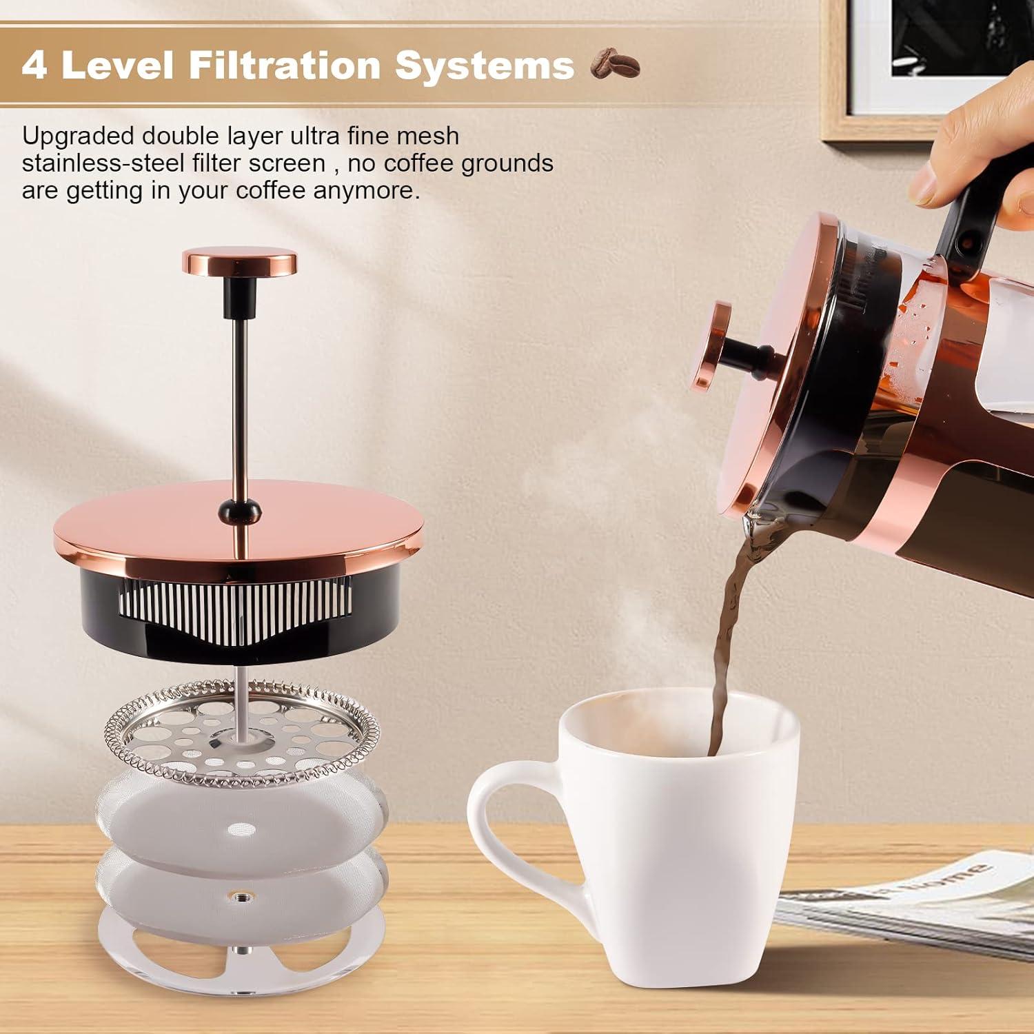 Cafetera Prensa Francesa RealPero 1000ml Oro Rosa Sin BPA