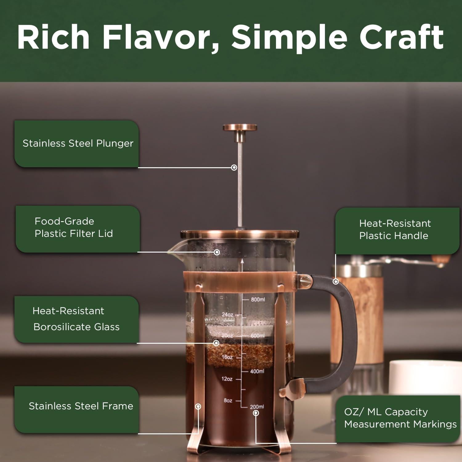 Cafetera Prensa Francesa BeanNest 1L Acero Inoxidable Plata