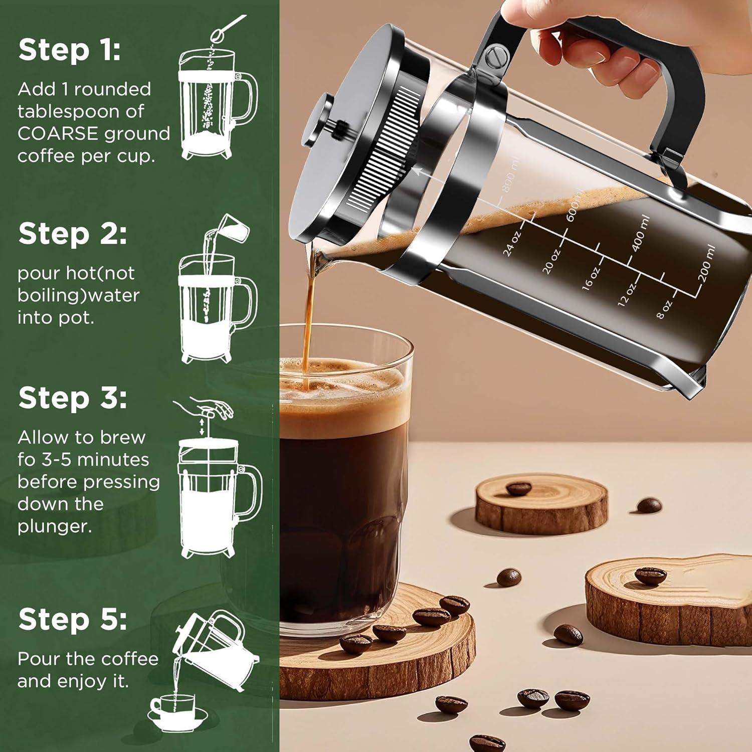 Cafetera Prensa Francesa BeanNest 1L Acero Inoxidable Plata