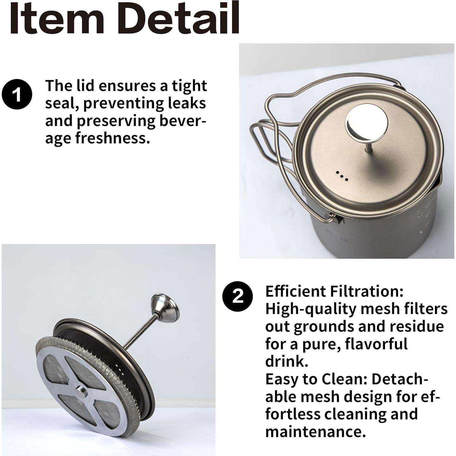 Cafetera Prensa Francesa Titanio COMTAI 750ml Camping