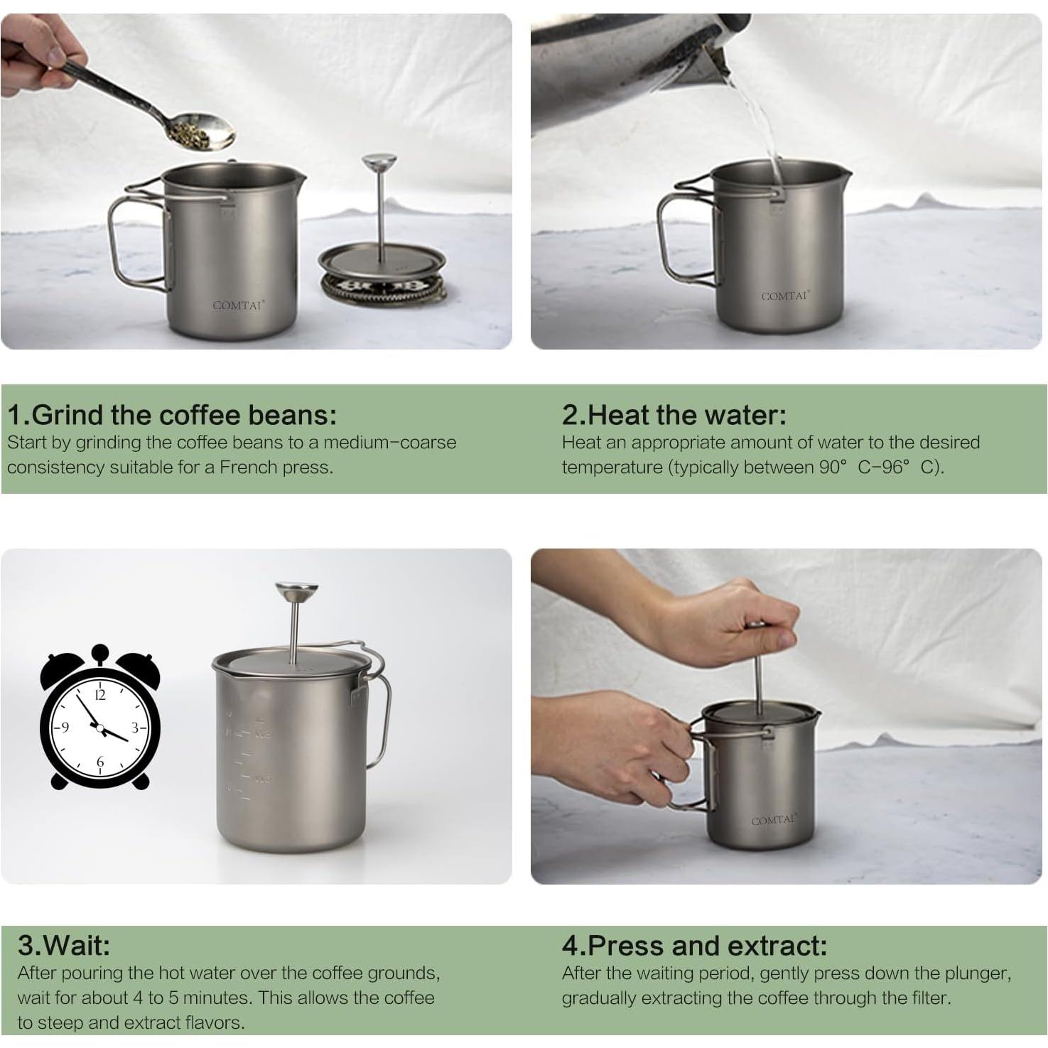 Cafetera Prensa Francesa Titanio COMTAI 750ml Camping